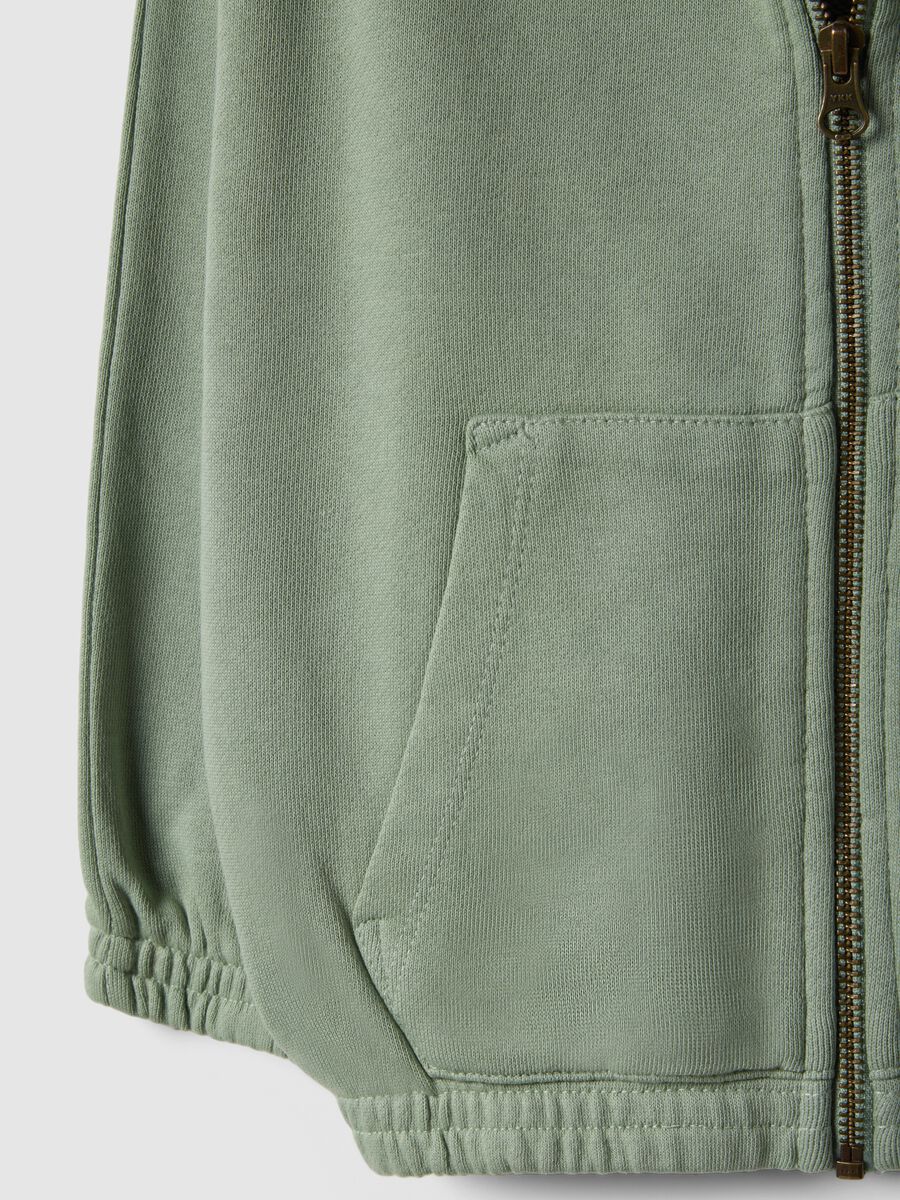 Green cotton blend kids' regular fit sweatshirt with zip and large pockets_2