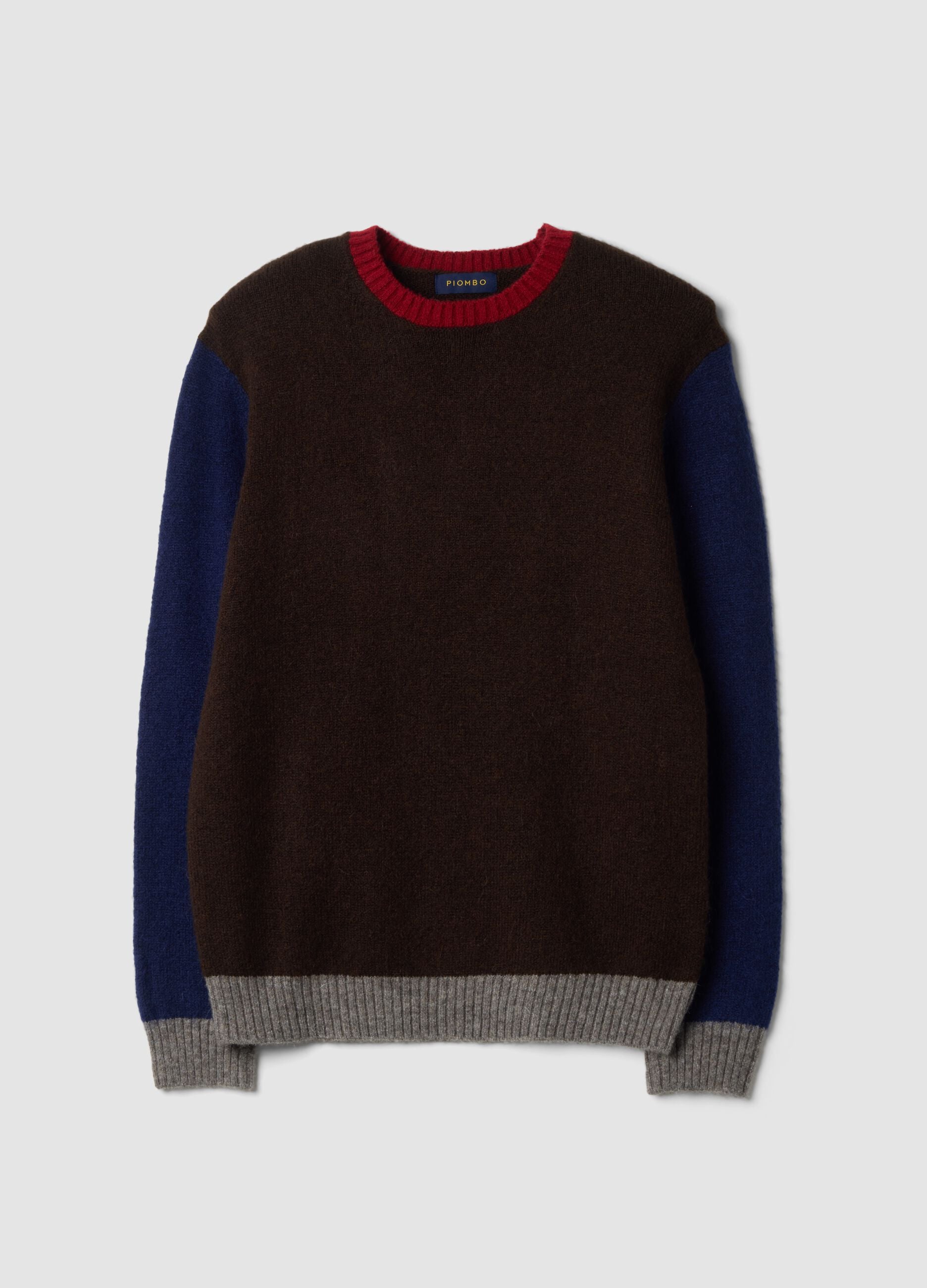 Men&rsquo;s brown crew-neck jumper in stretch wool and alpaca, regular fit