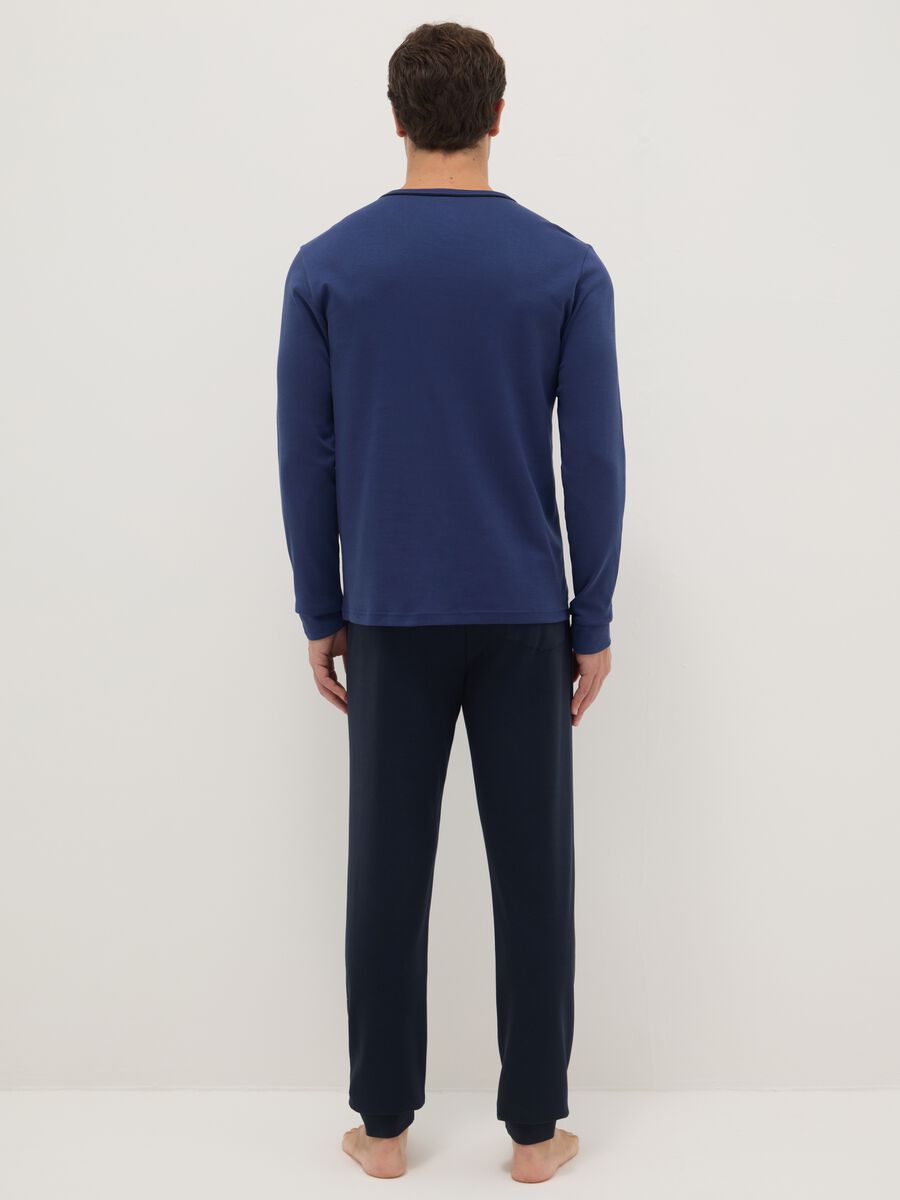 Blue crew-neck pyjama with long sleeves in pure cotton regular fit_2