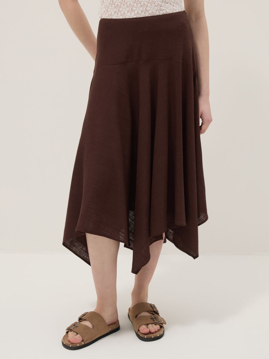 Flowing long brown viscose-linen blend skirt_1