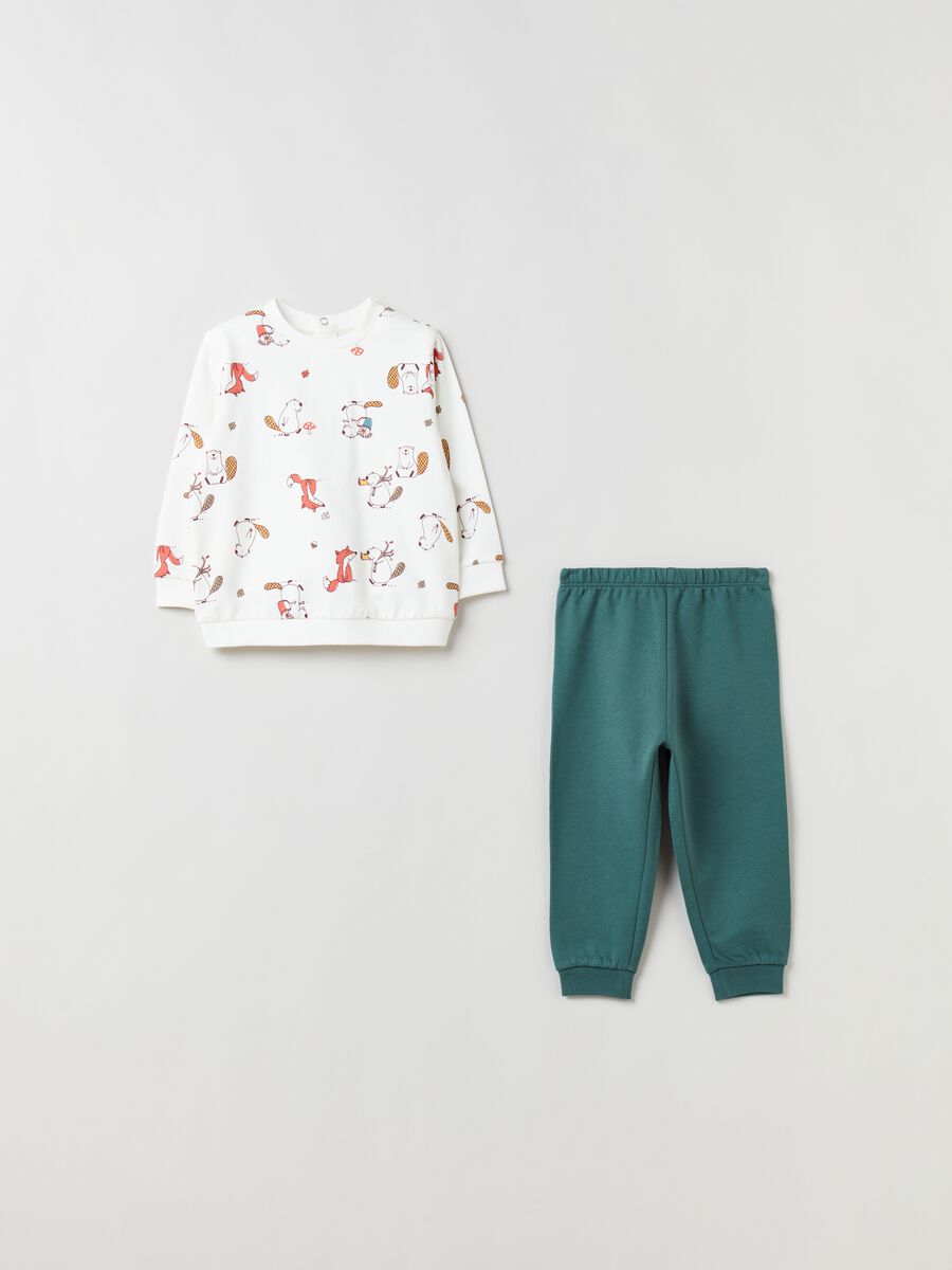 Cotton pyjamas with beaver and fox print_0
