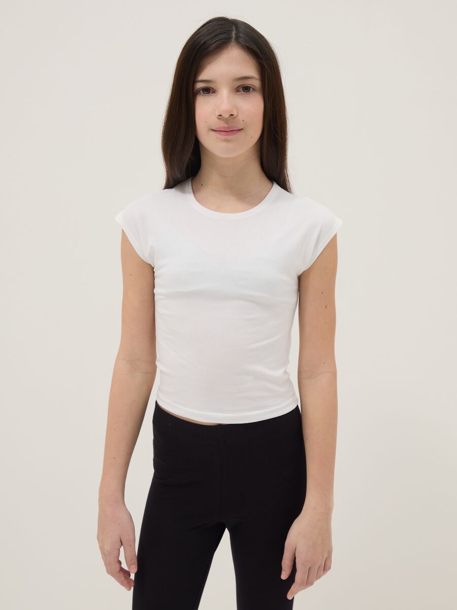 Girls' White Stretch Cotton Slim Fit T-shirt_0