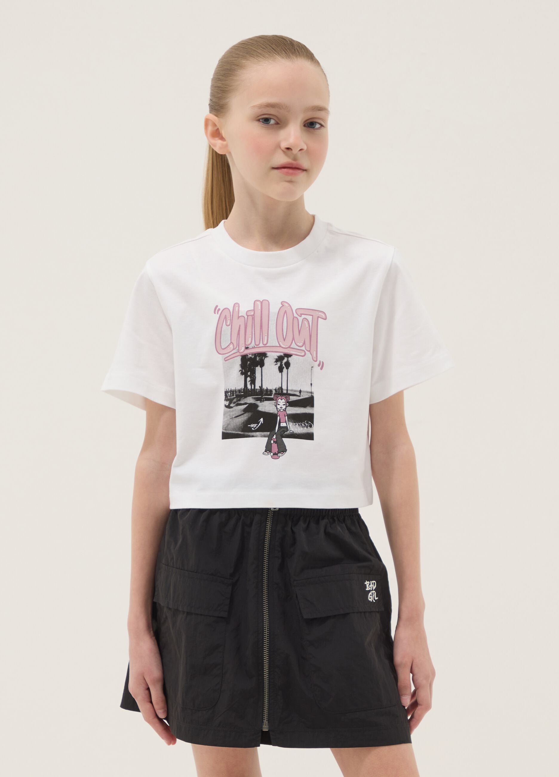 White organic cotton printed T-shirt