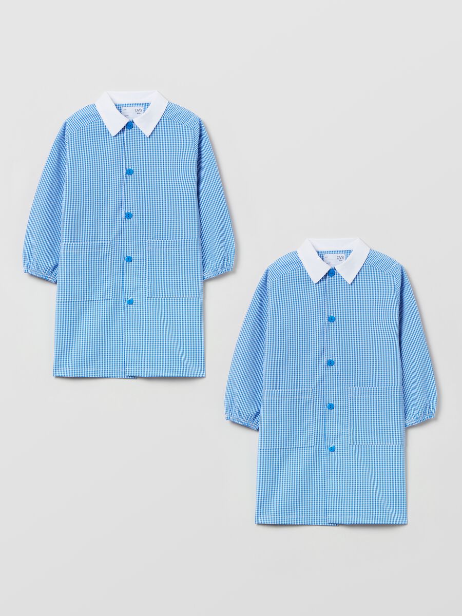 Two-pack gingham school smocks with buttons_0