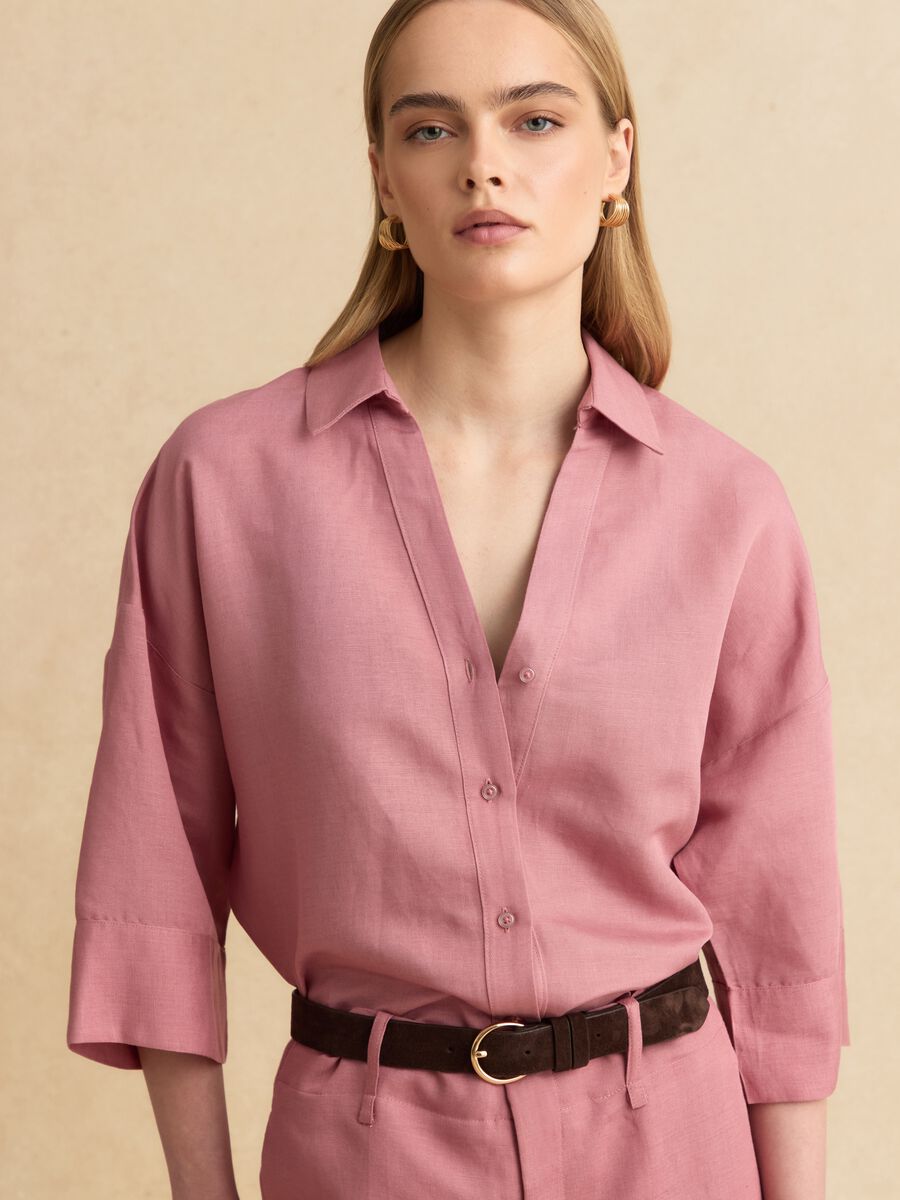 Pink linen-viscose blend shirt with oversized fit_2
