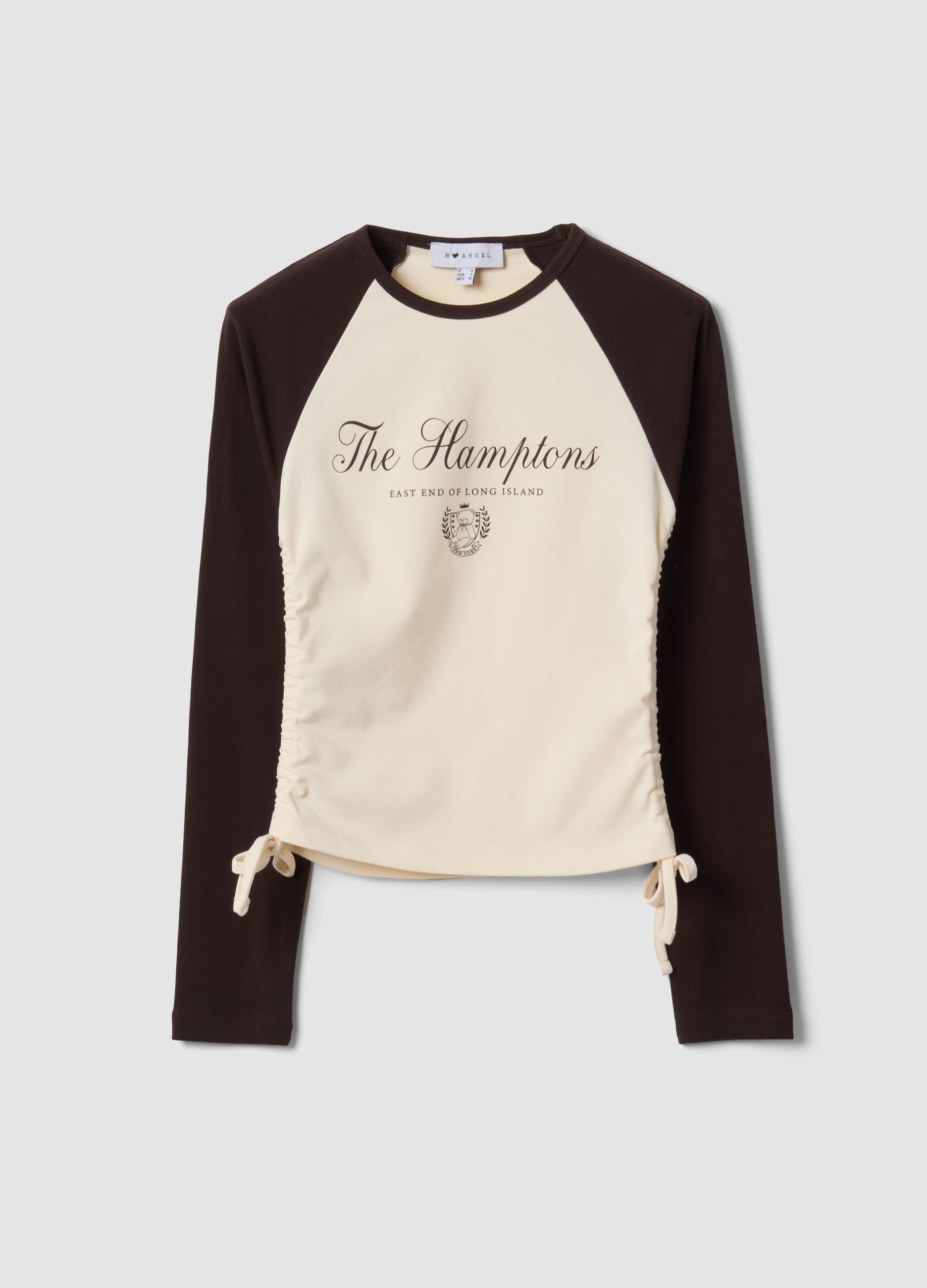 T-shirt beige in cotone elasticizzato con girocollo