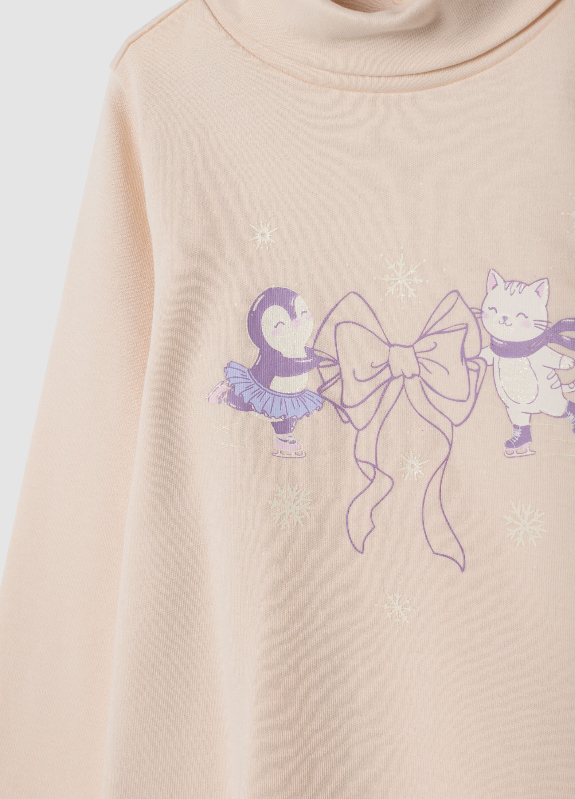 Pink organic cotton T-shirt with winter print