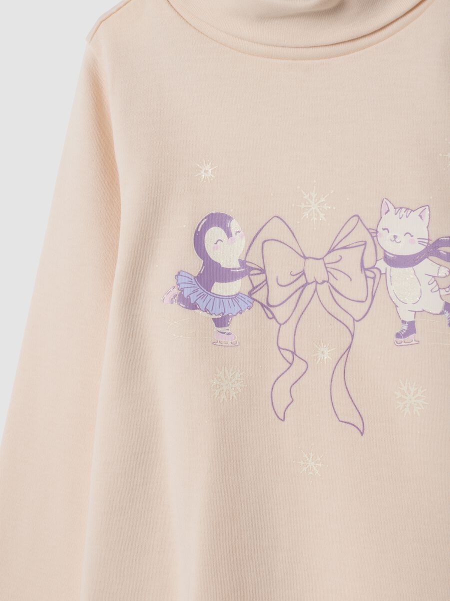 Pink organic cotton T-shirt with winter print_2