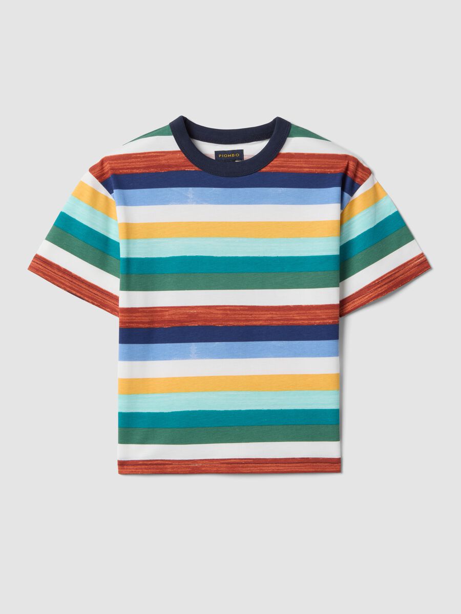 Boys' Regular Fit Multicoloured Striped Pure Cotton T-shirt_3