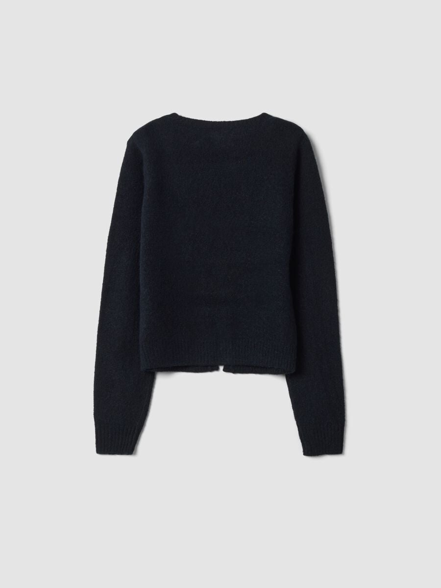 Black stretch wool cardigan, regular fit_1