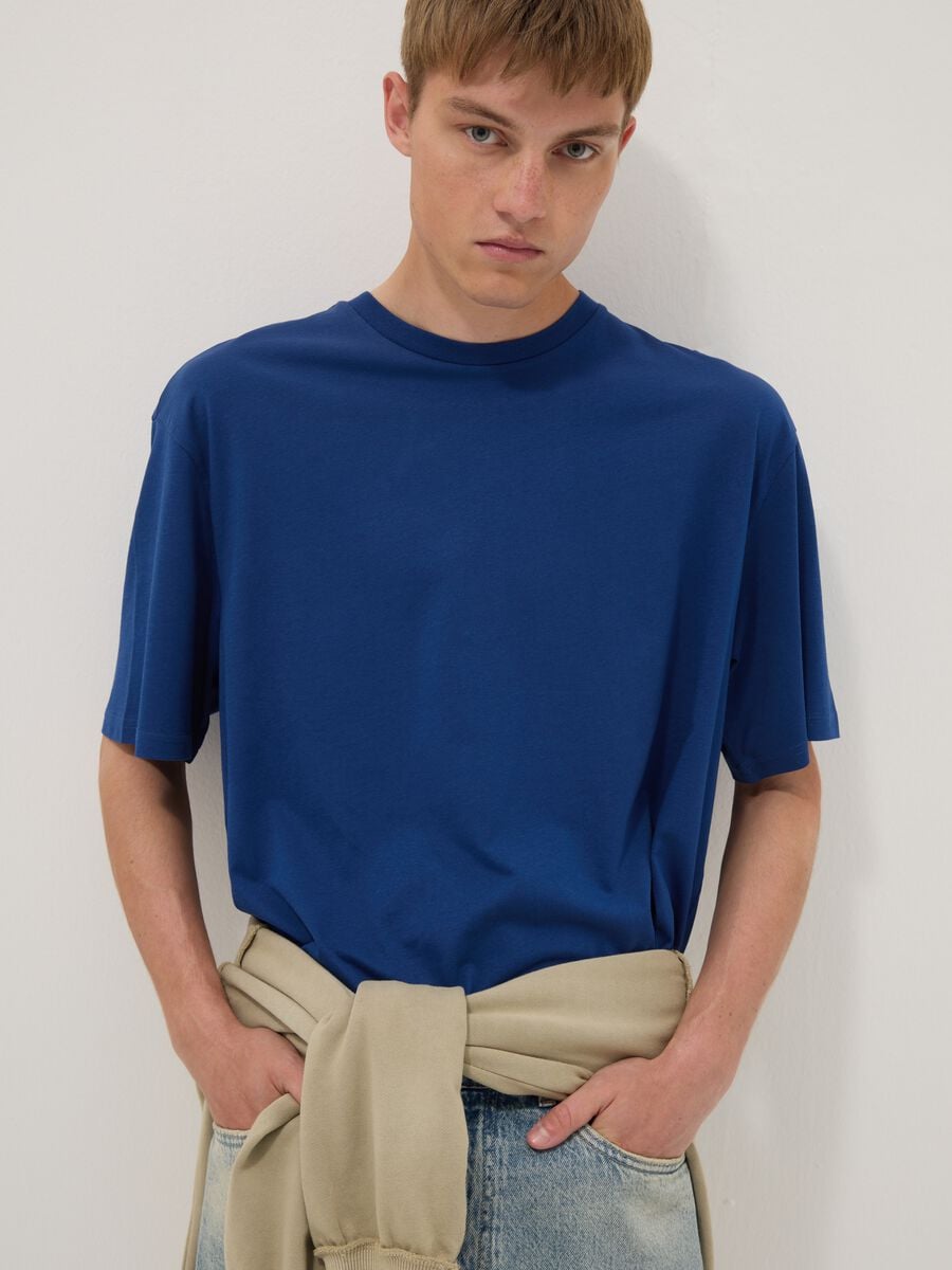 Blue pure cotton short-sleeve T-shirt_0