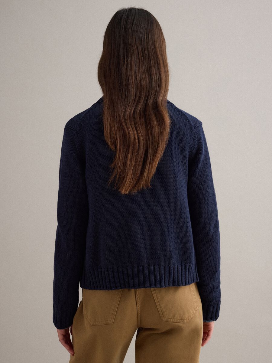 Blue cotton cardigan with polo collar, regular fit_3