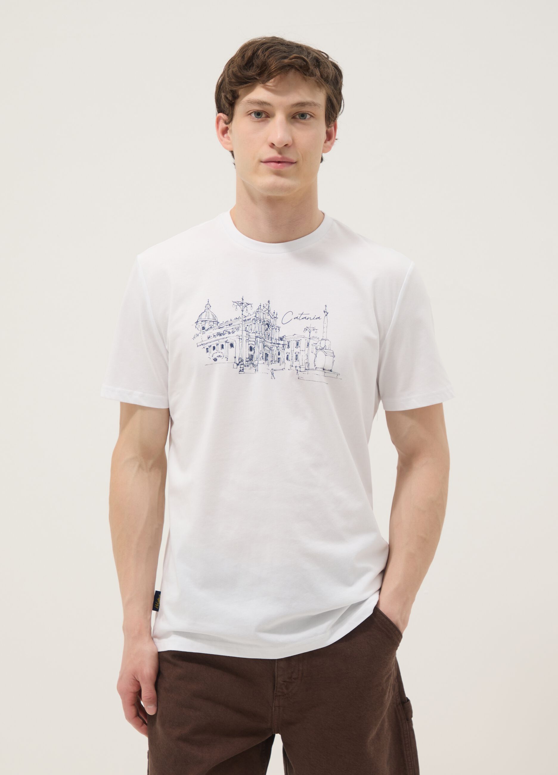 Wei&szlig;es T-Shirt aus reiner Baumwolle mit Print, Regular Fit