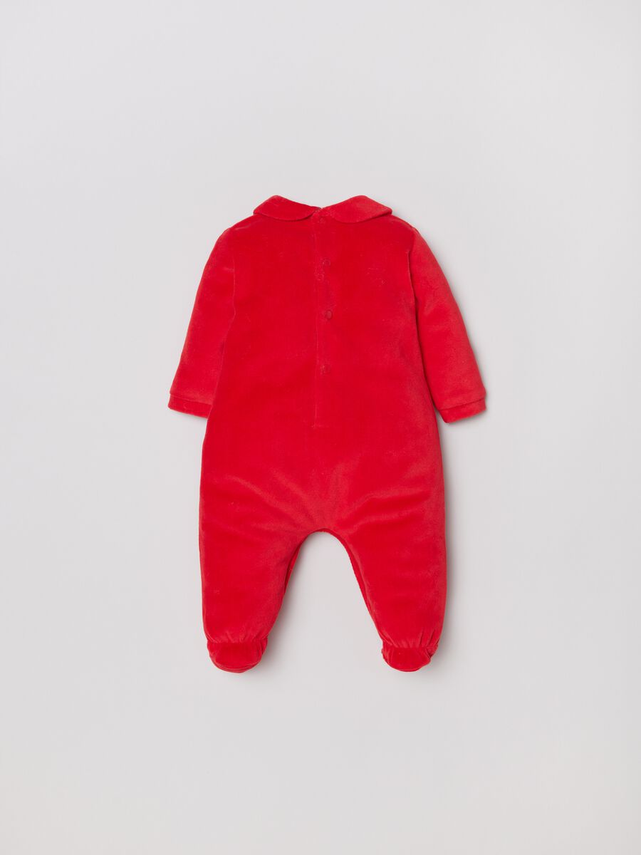 Velour Christmas onesie with embroidered Mickey Mouse_1