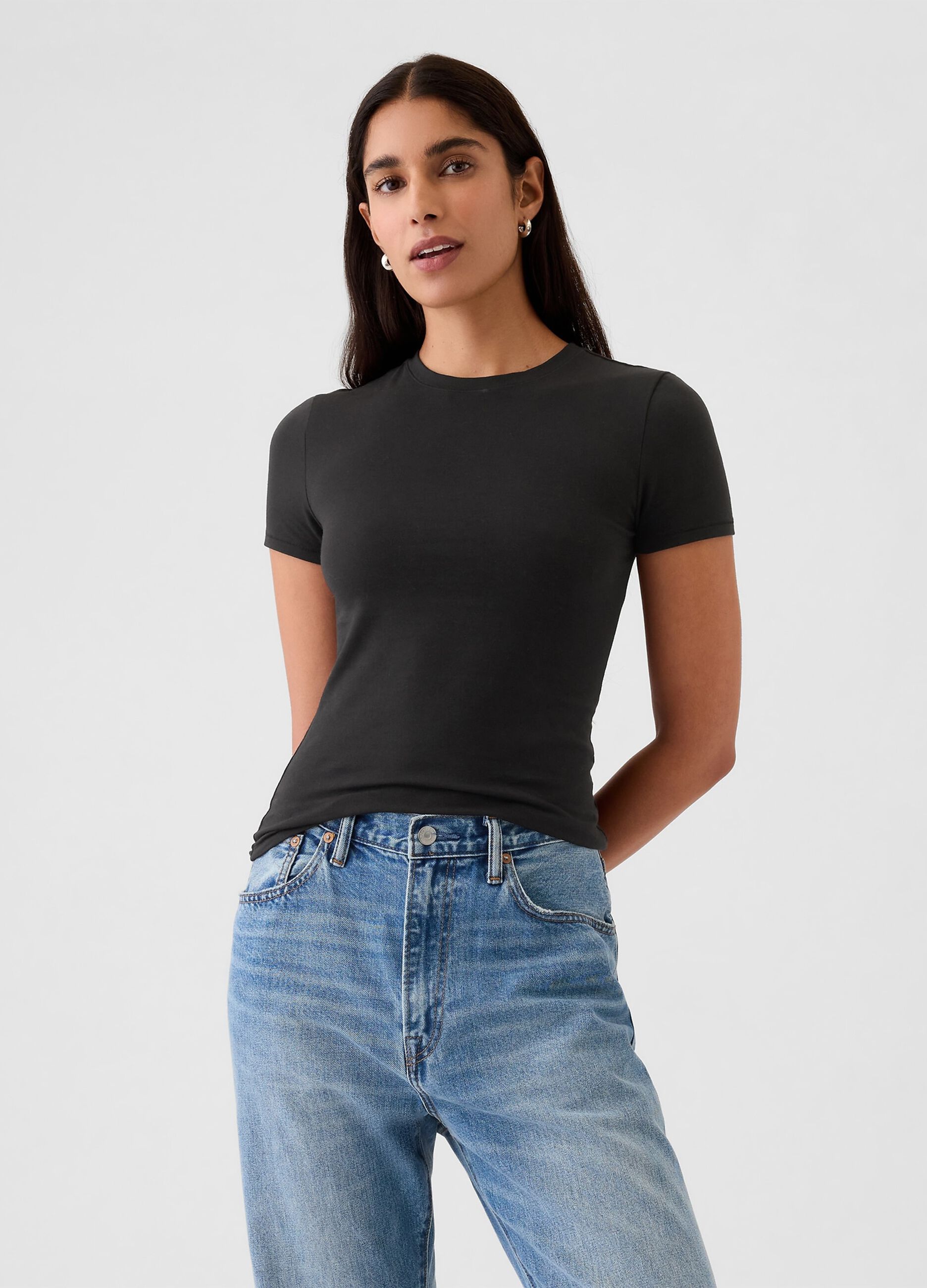 Black stretch short-sleeve t-shirt