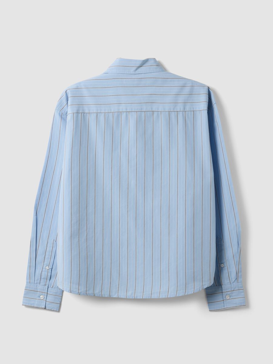 Blue cropped pure cotton striped shirt with oversized fit_6