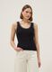 Black stretchy cotton regular fit tank top with trim_1