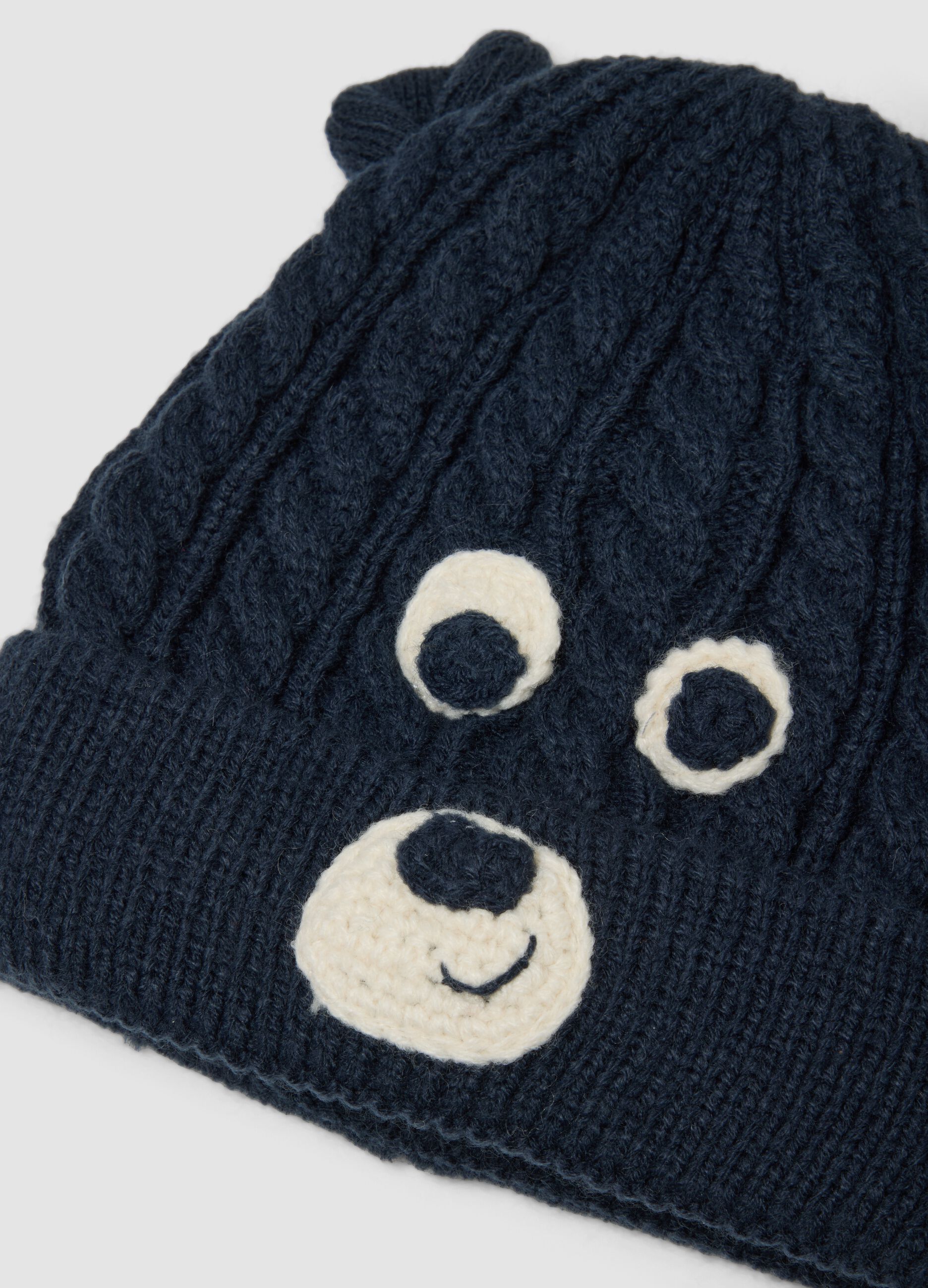 Blue jacquard knit hat and mittens set