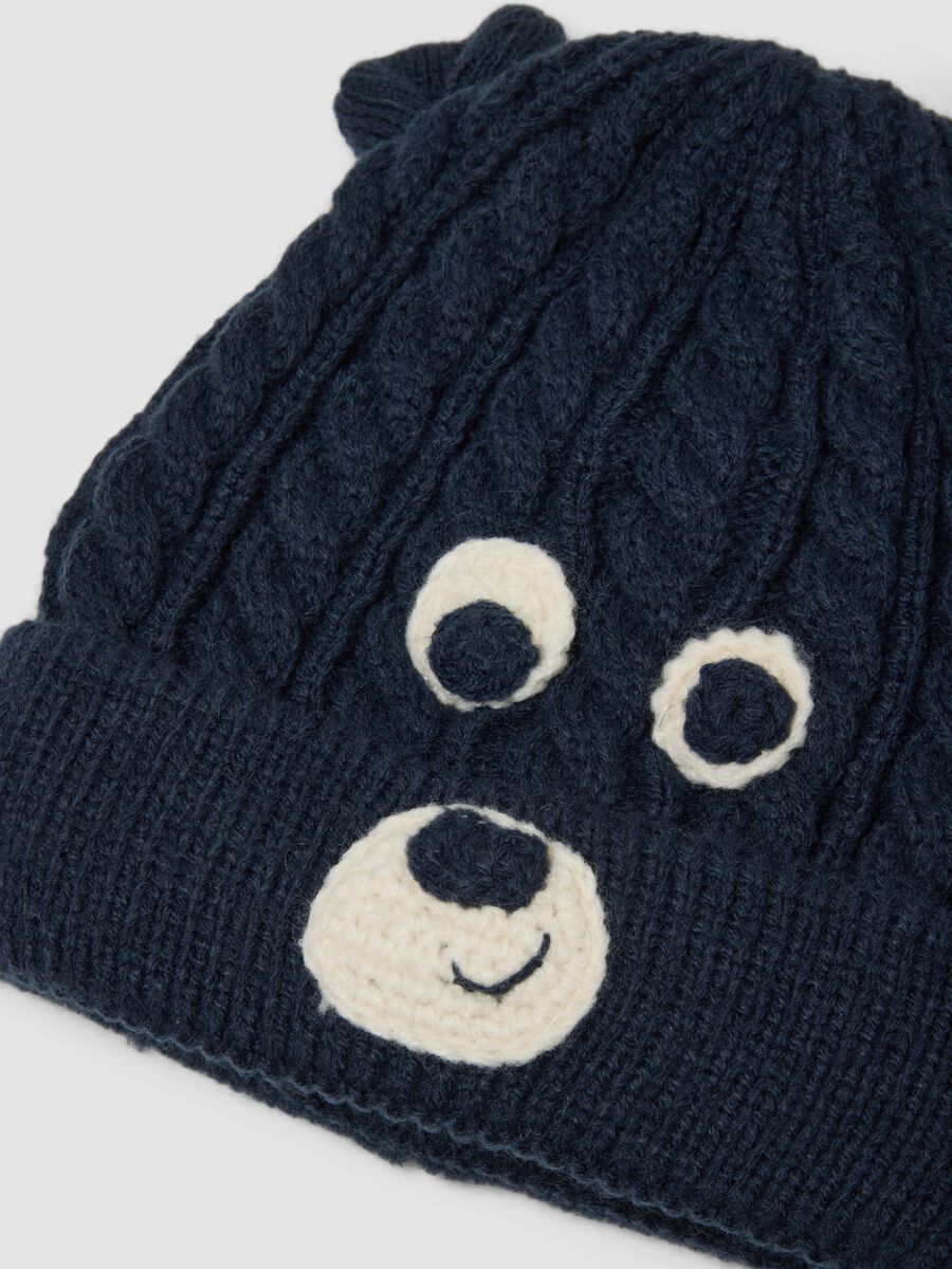 Blue jacquard knit hat and mittens set_1