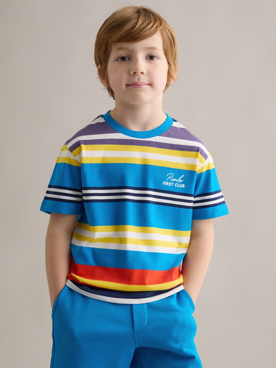 Kids&rsquo; multicolour striped pure cotton T-shirt, oversized fit_0