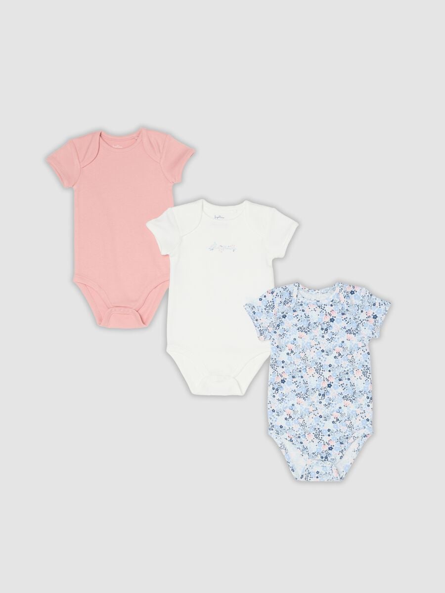 Tripack di body multicolor in puro cotone per neonata_0