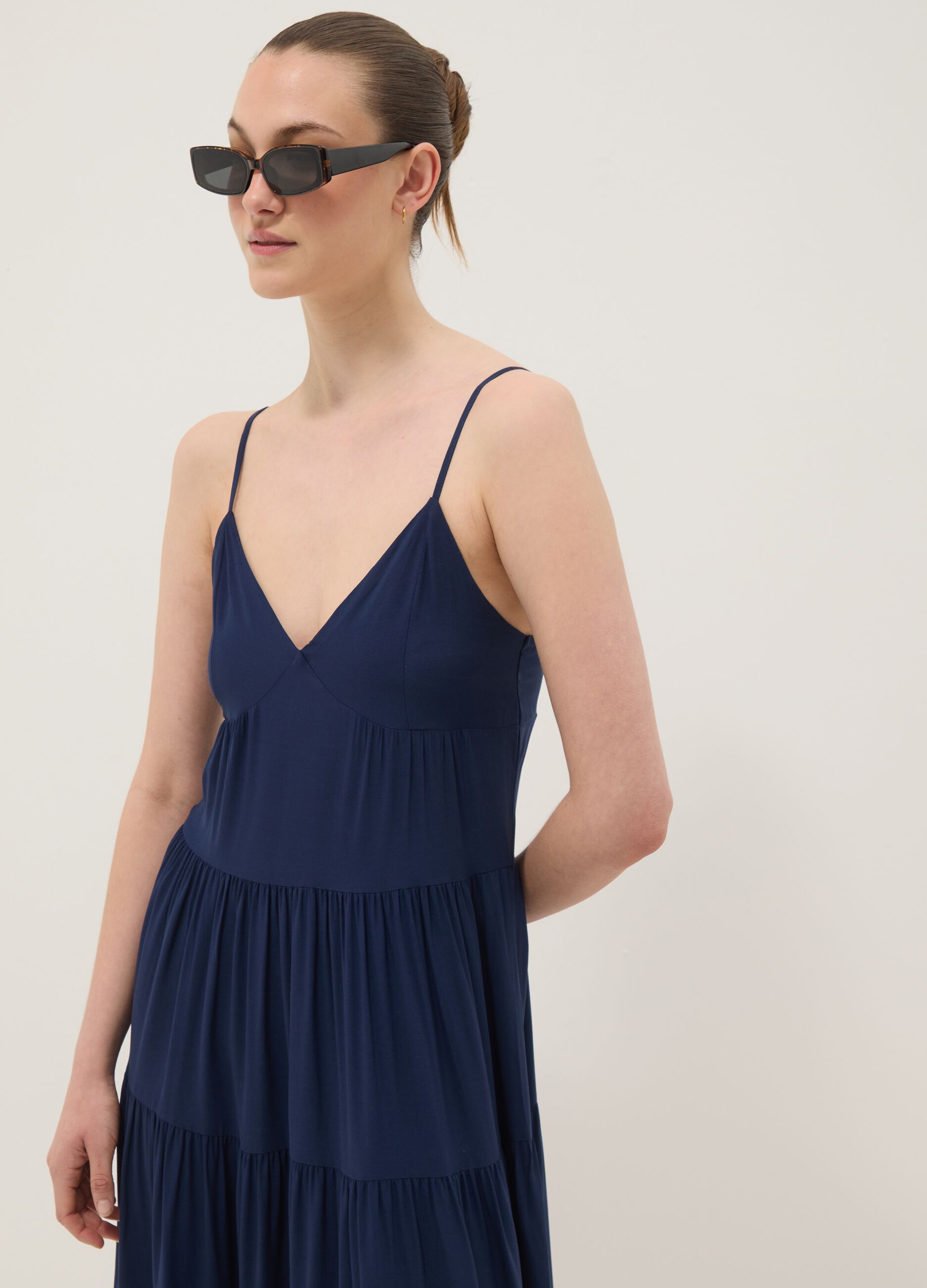 Long blue dress in pure viscose