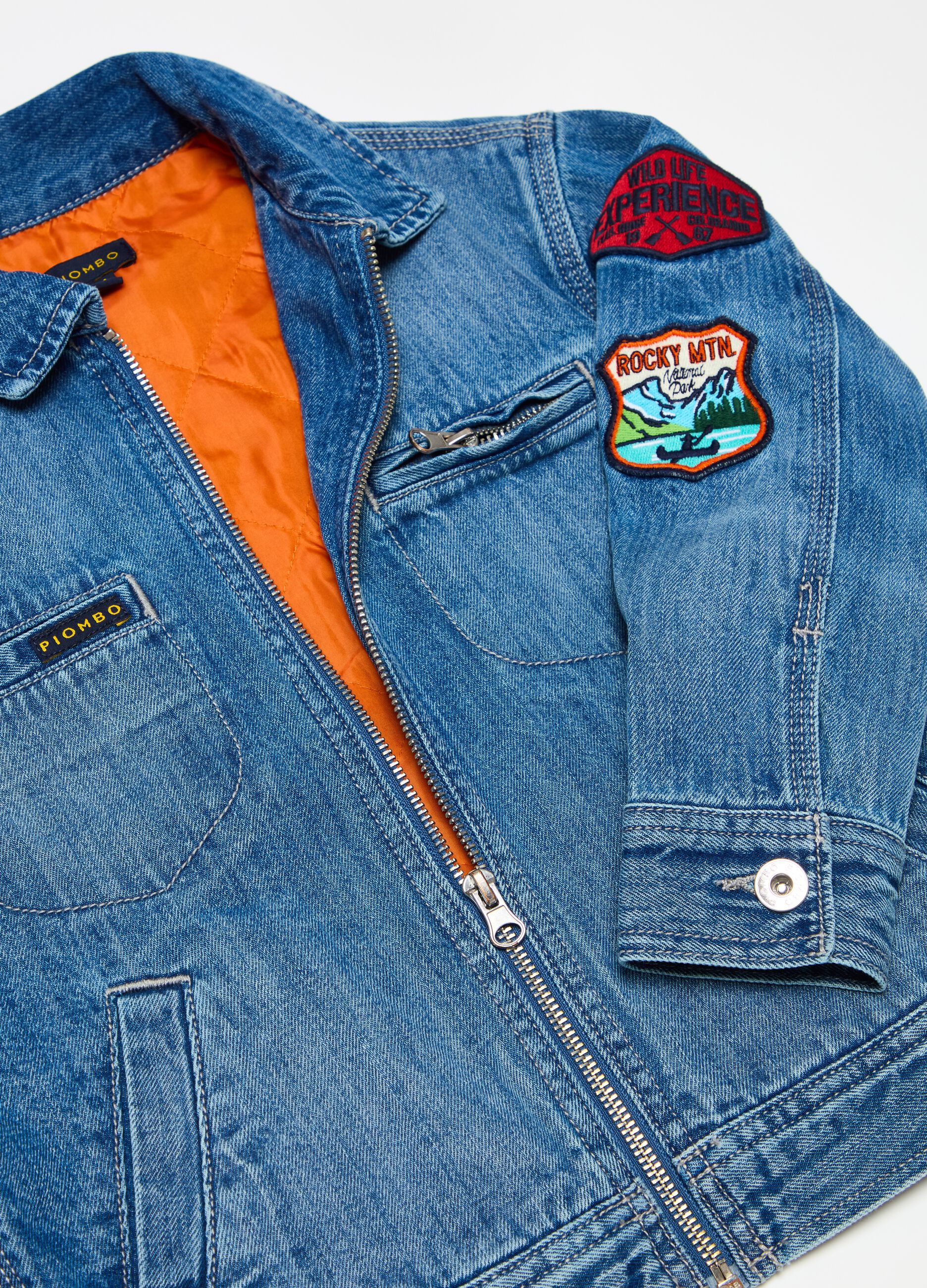 Full-zip jacket in denim with patch