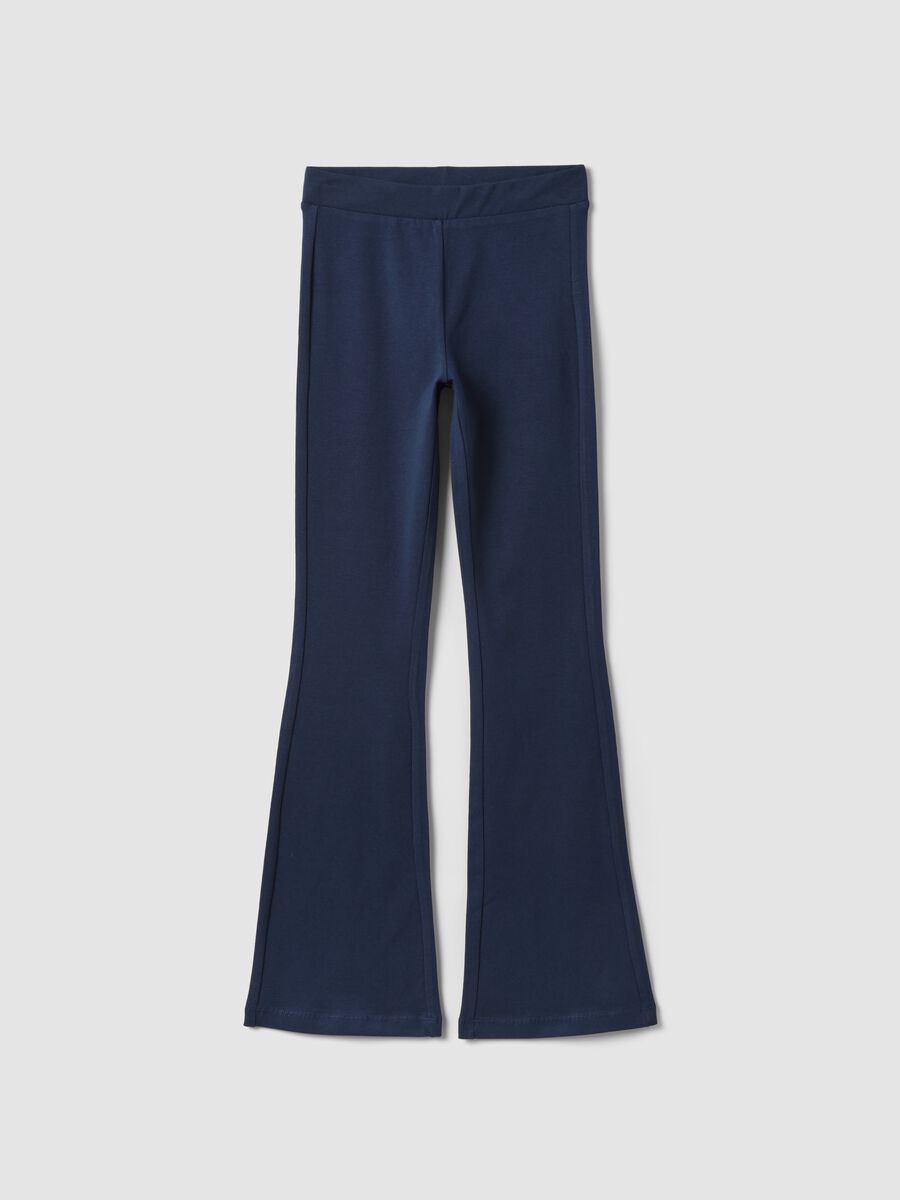 Leggings blu flare in cotone jersey organico elasticizzato_0