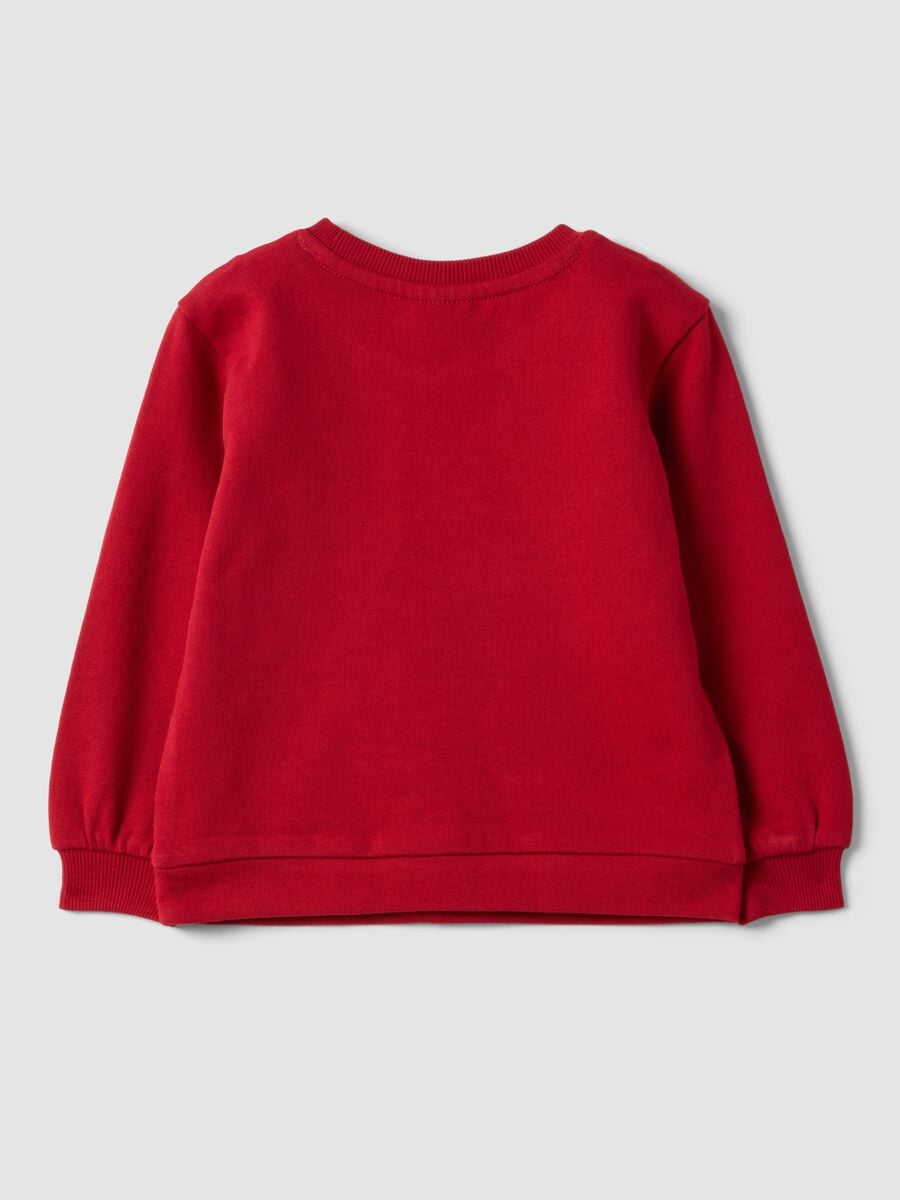 Red pure cotton crew-neck sweatshirt with teddy bear print for baby girl_1
