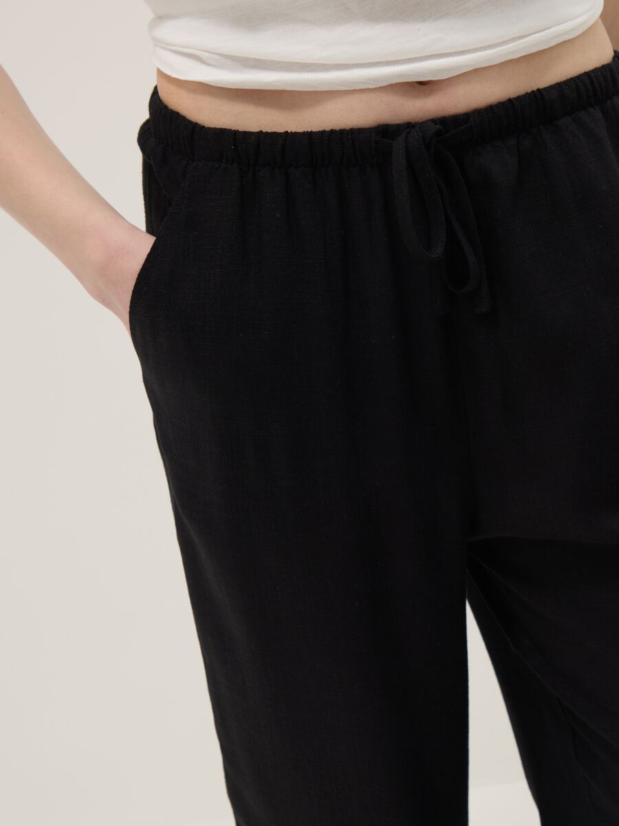 Black viscose and linen blend joggers &ndash; relaxed fit_3