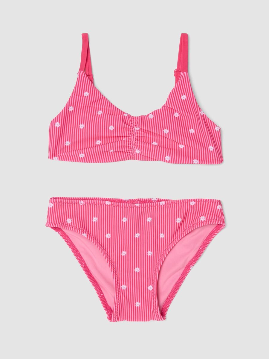 Pink striped stretch bikini with contrast flowers_0