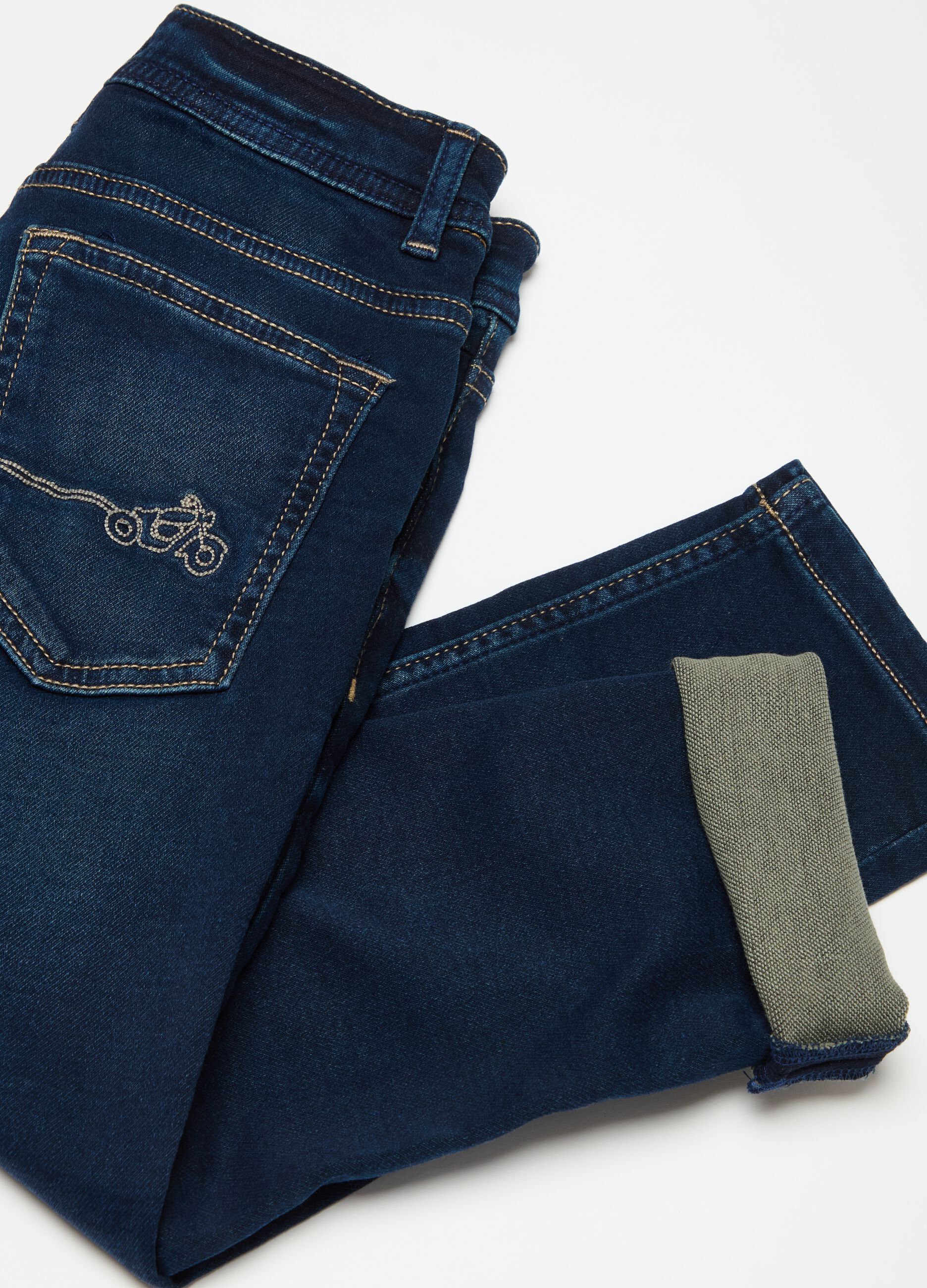 Regular-fit jeans with patch and motorcycle embroidery