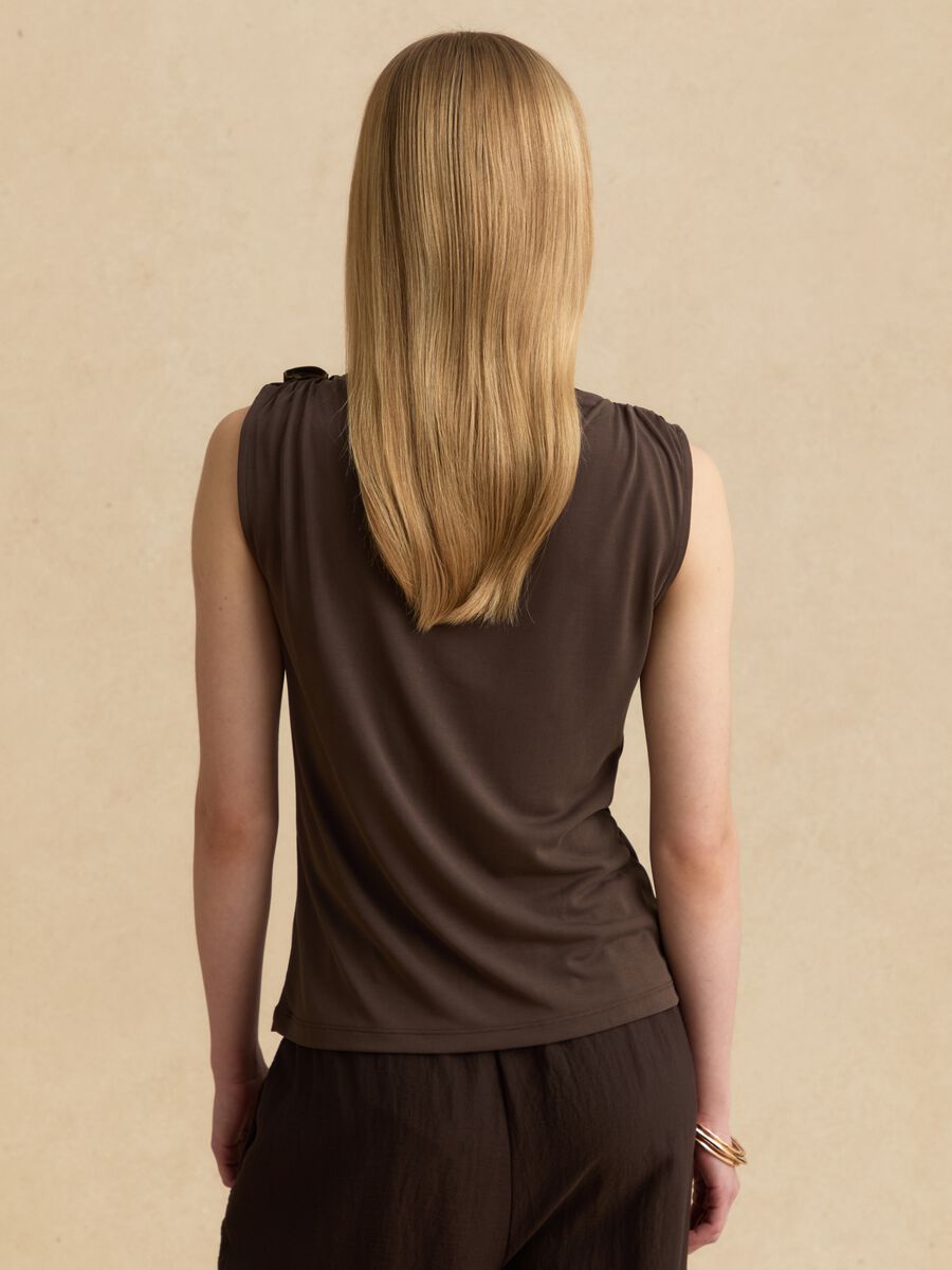 Brown sleeveless viscose-blend top with jewel detail_3