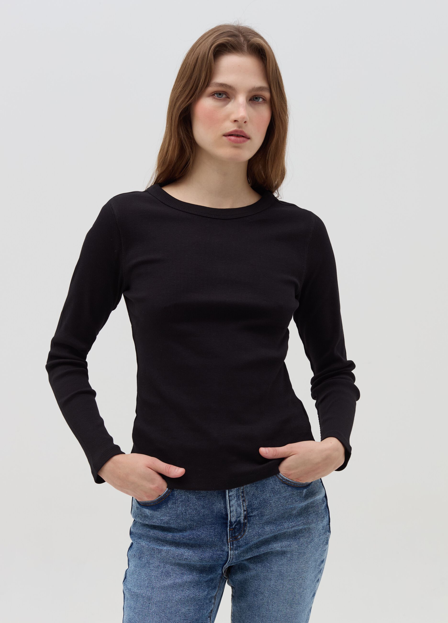 Ribbed T-shirt with long sleeves