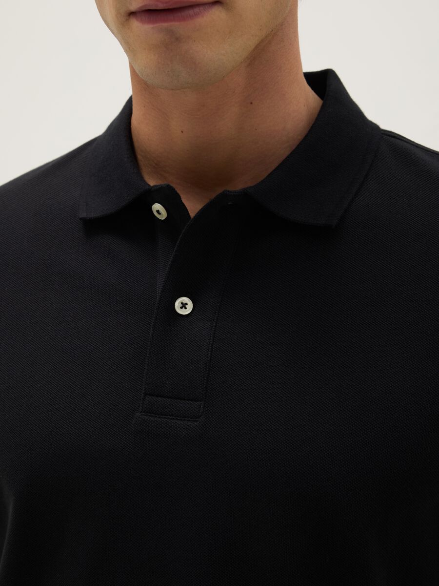 Black pure cotton polo shirt, regular fit_3