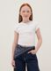 Girls' Slim Fit White Stretch Cotton T-shirt with Rhinestones_0