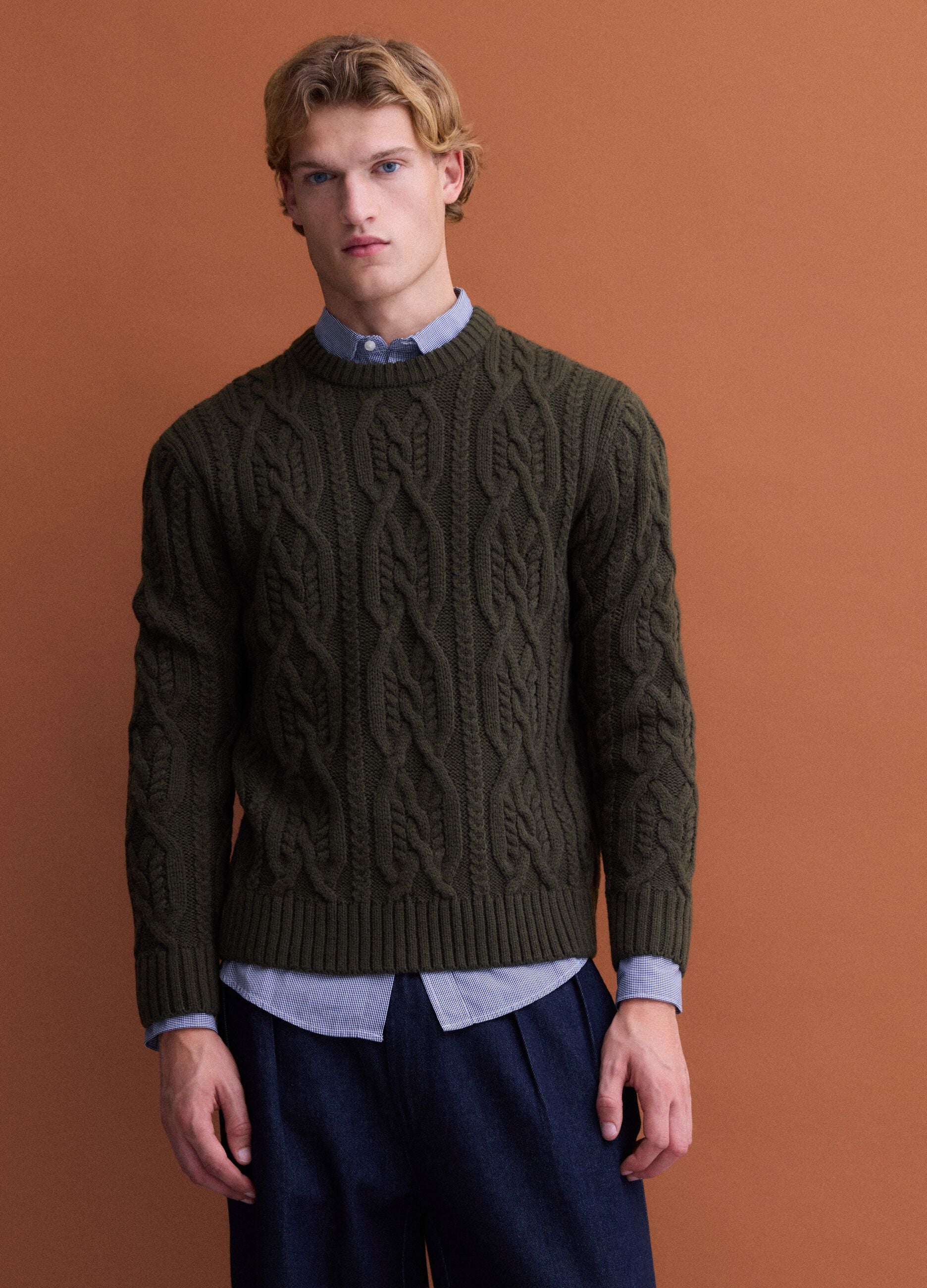 Green regular-fit jacquard wool-blend jumper