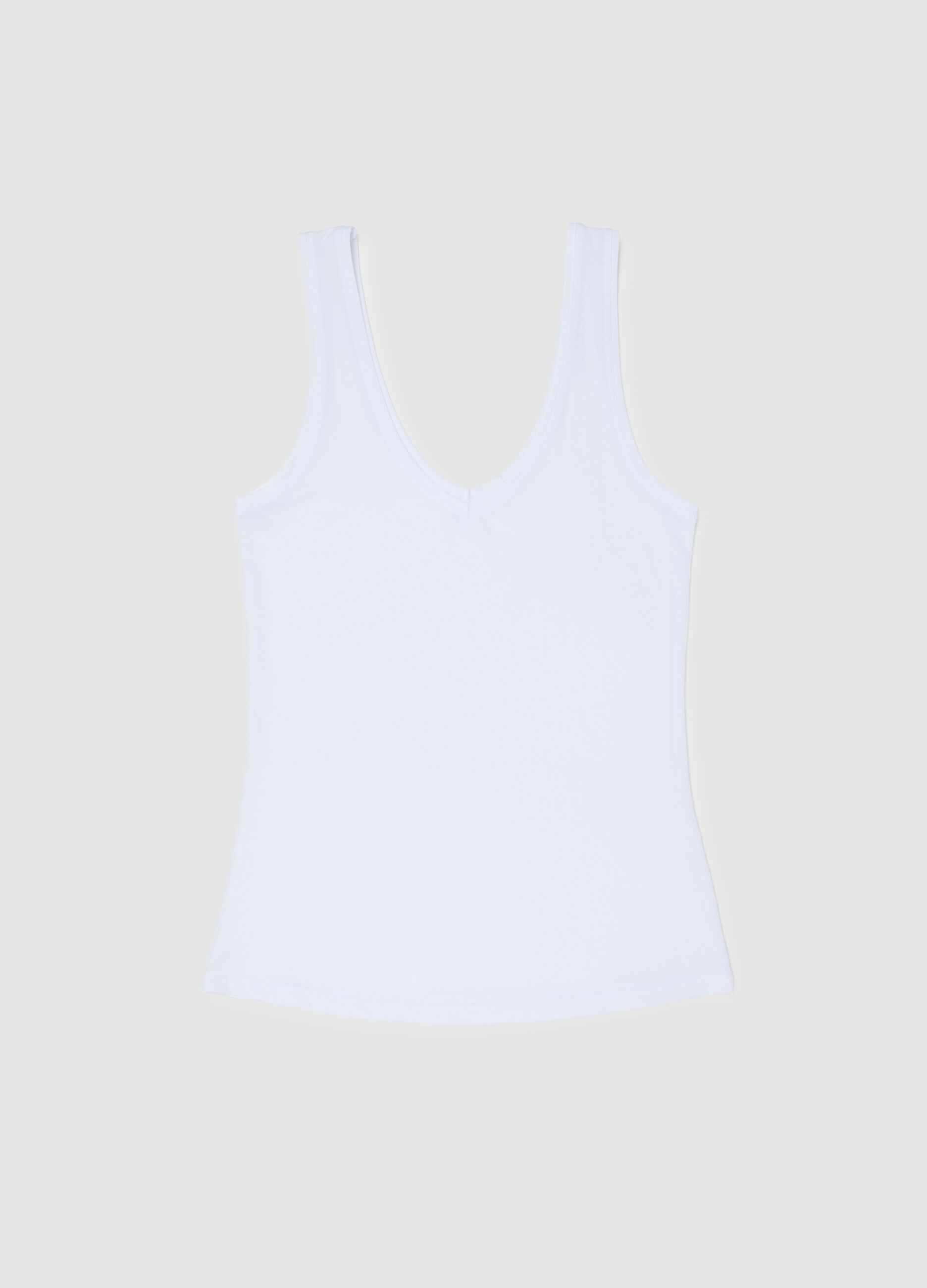 White Deep V Regular Fit Tank Top
