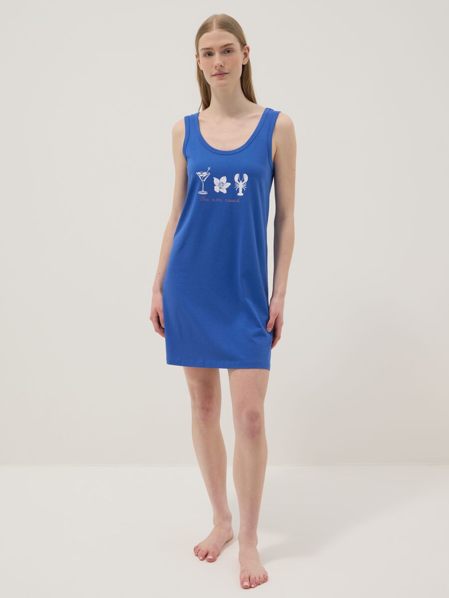 Sleeveless pure cotton blue nightdress with prints_0