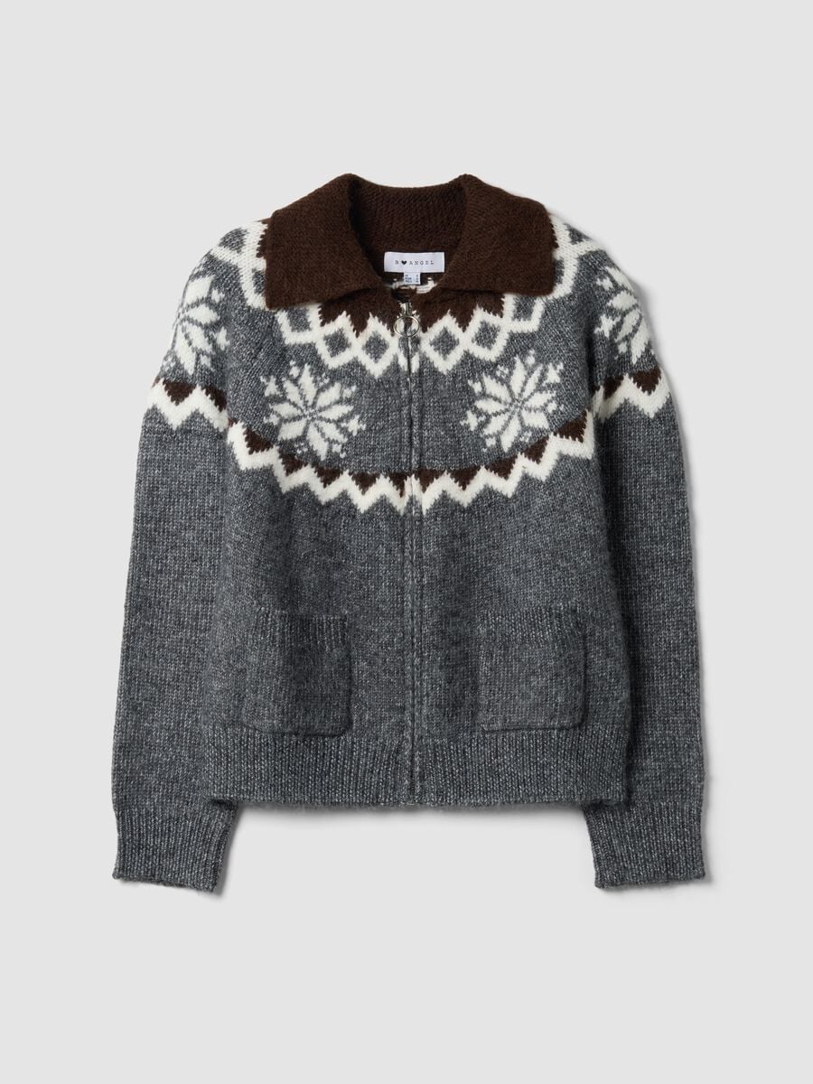 Grey jacquard cardigan with collar and zip, regular fit_4