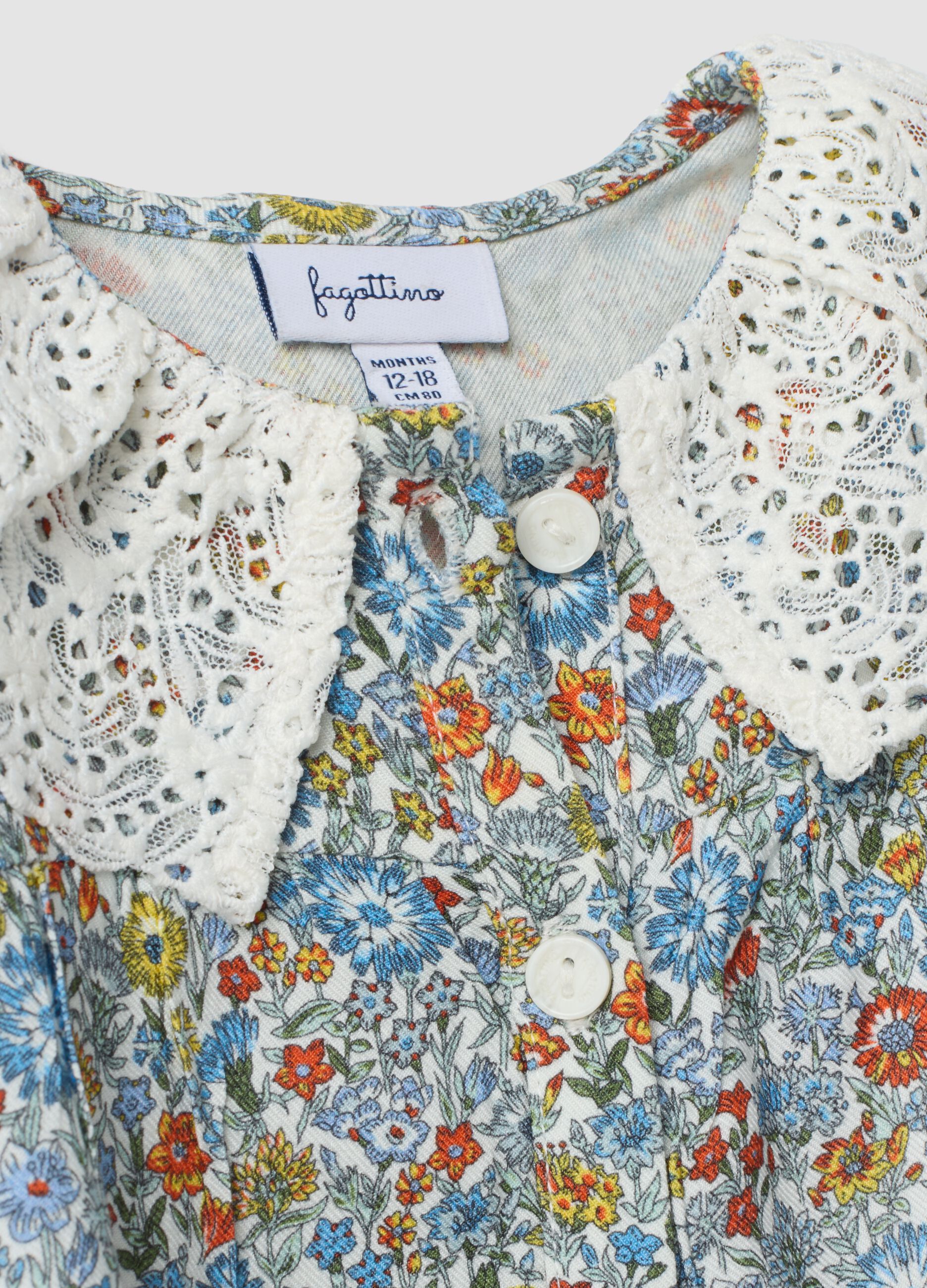 Camicia multicolor in pura viscosa con colletto ricamato