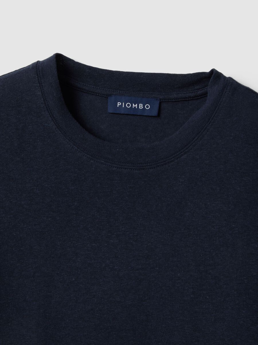 Blue linen-cotton blend regular fit t-shirt_5
