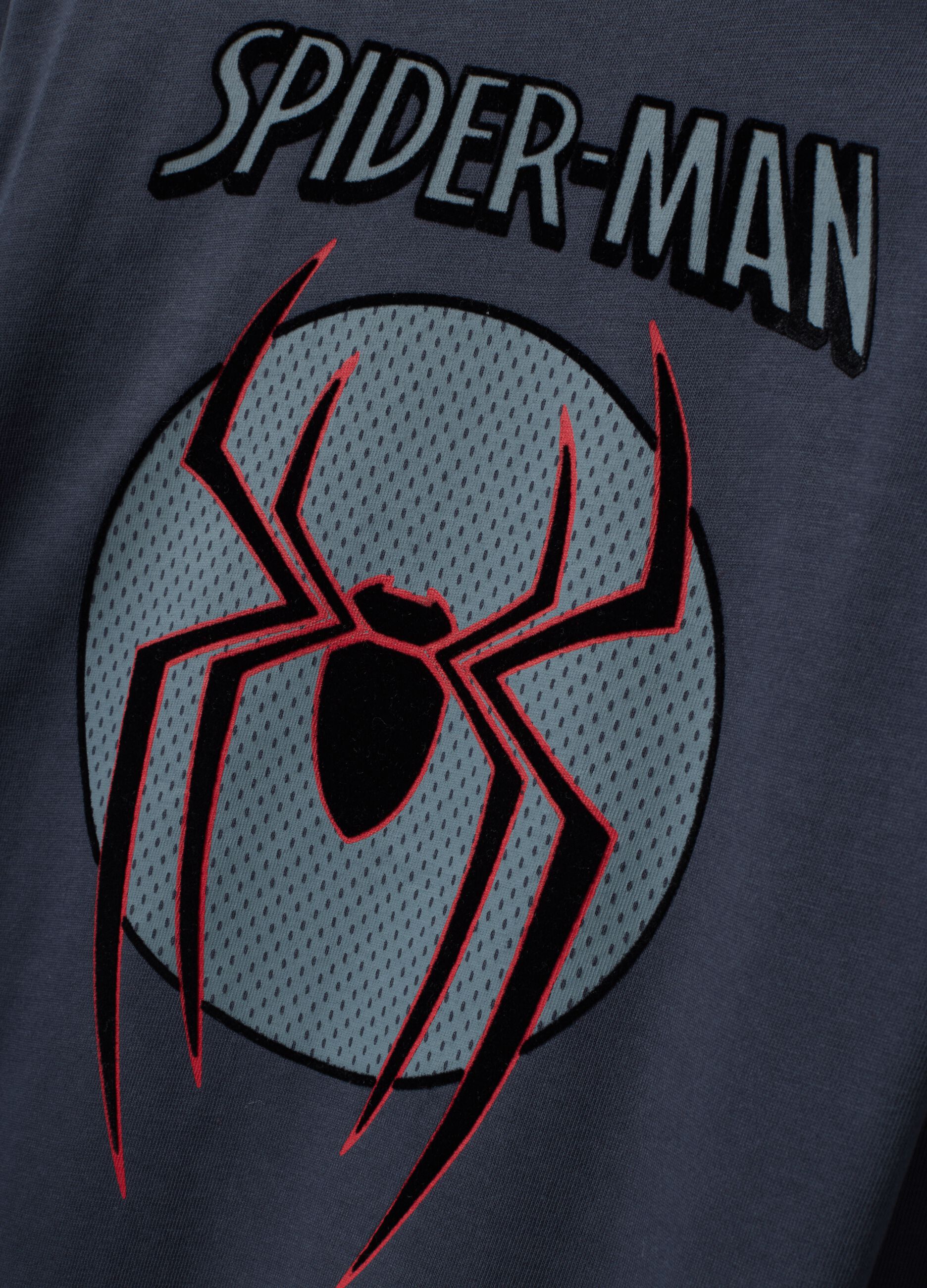 Grey long-sleeve pure cotton Spider-Man print T-shirt for boys