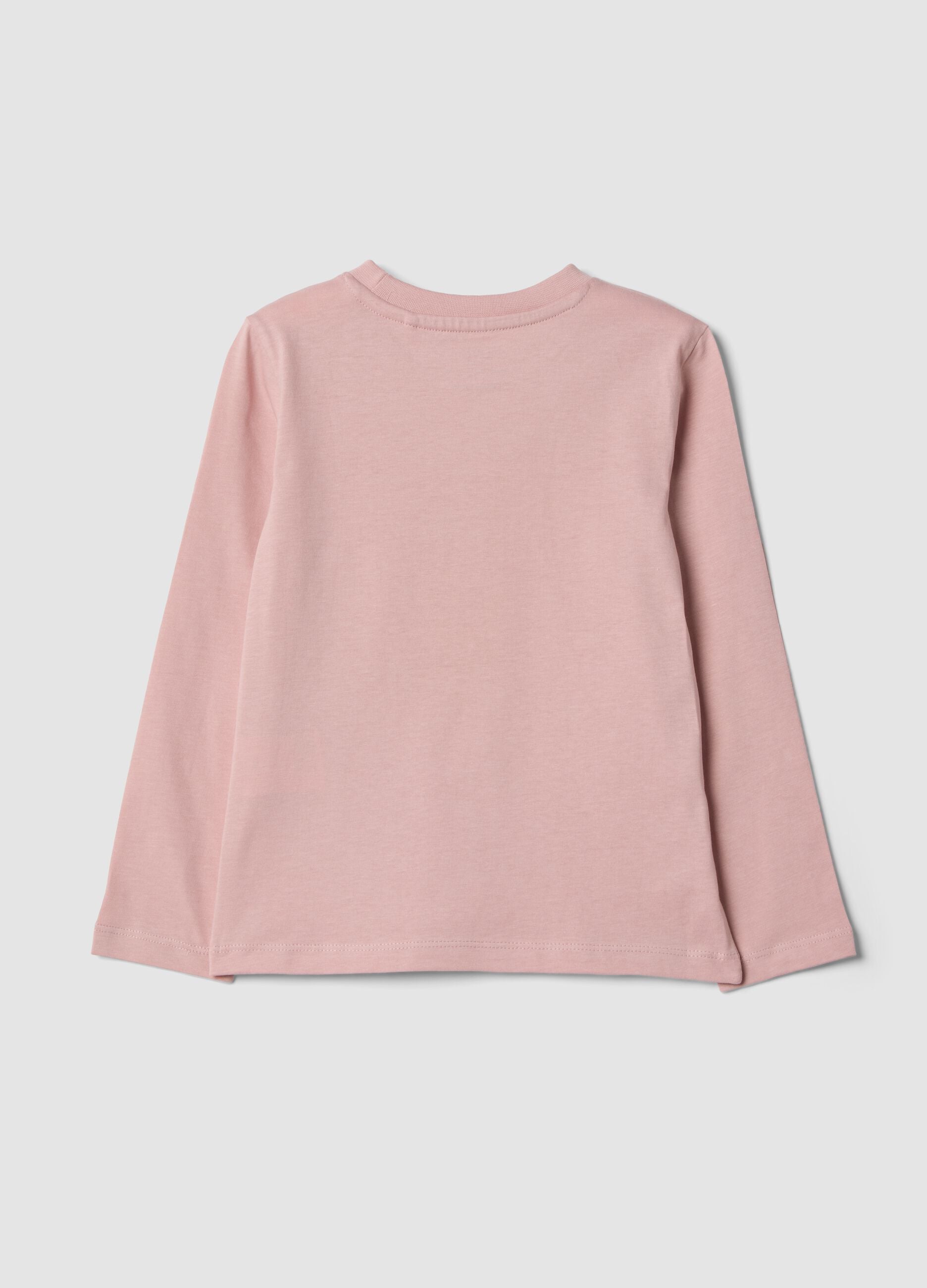 Pink organic cotton T-shirt with puppy print for girls