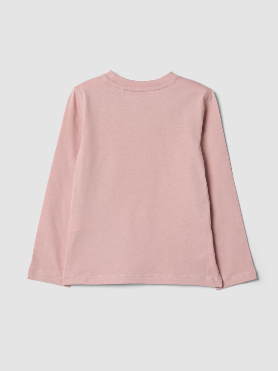 Pink organic cotton T-shirt with puppy print for girls_1