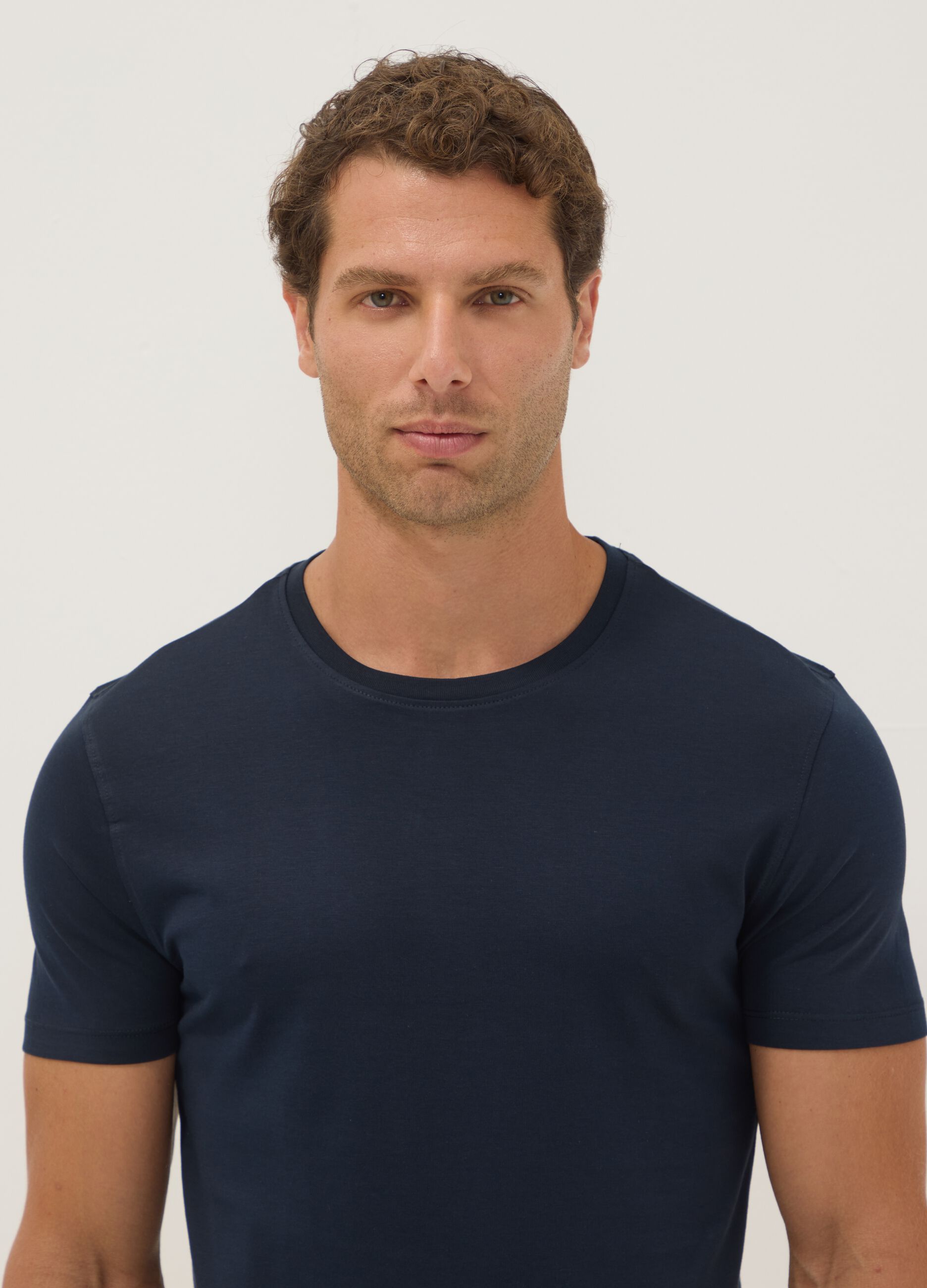 Blue regular-fit Supima cotton crew-neck T-shirt
