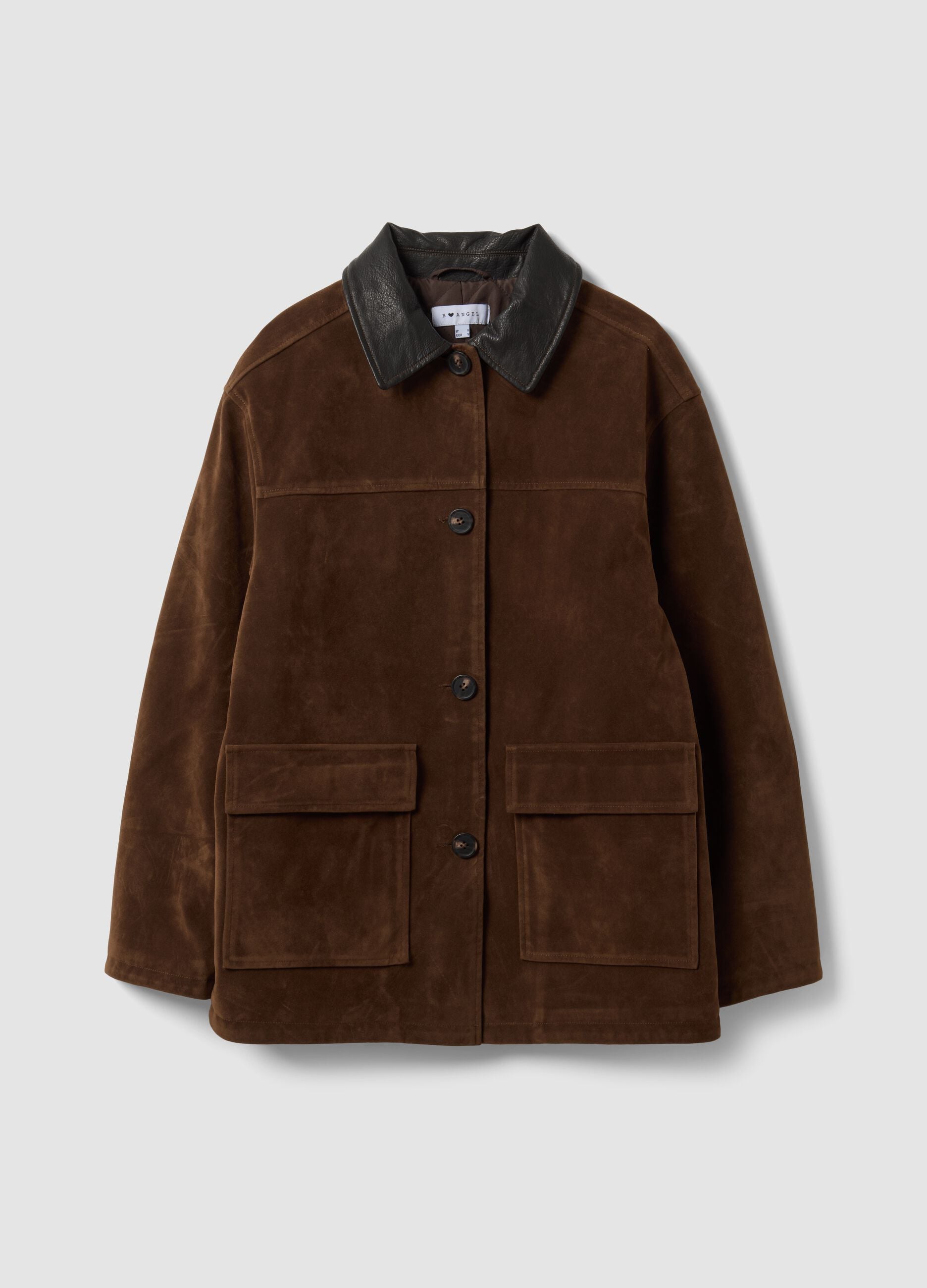 Shacket castanha regular fit com colarinho em contraste