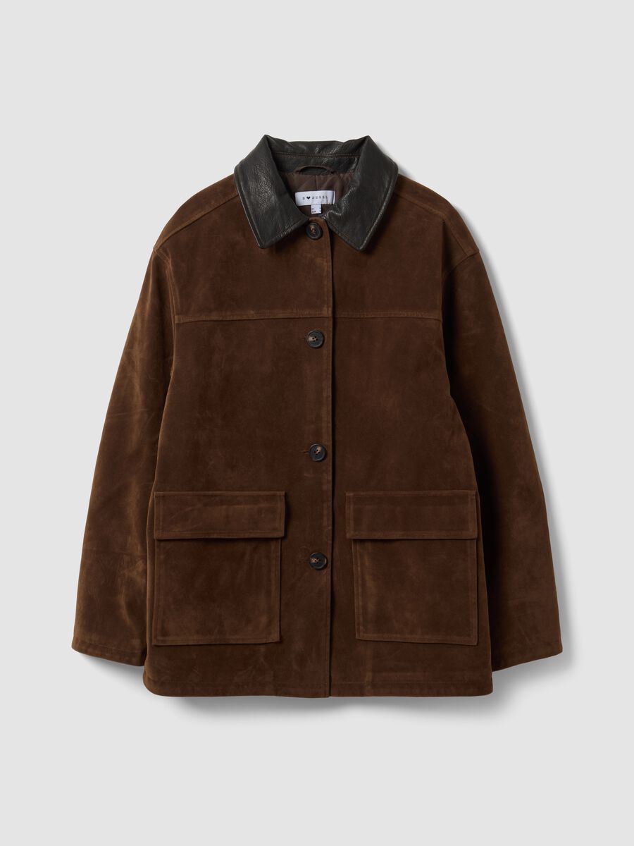 Brown regular-fit shacket with contrast collar_4
