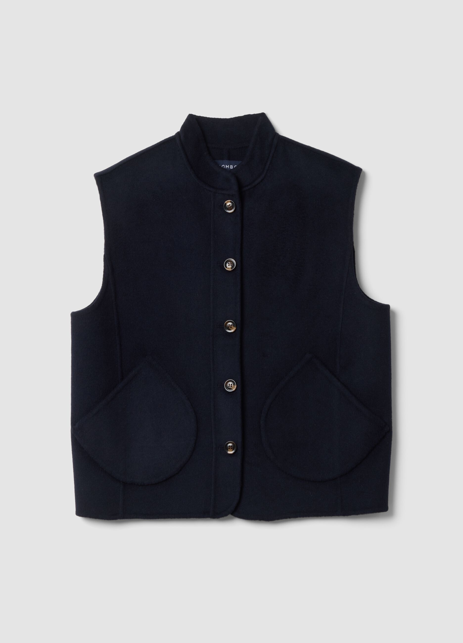 Blaues Gilet aus Woll-Viskose-Mix mit aufgesetzten Taschen