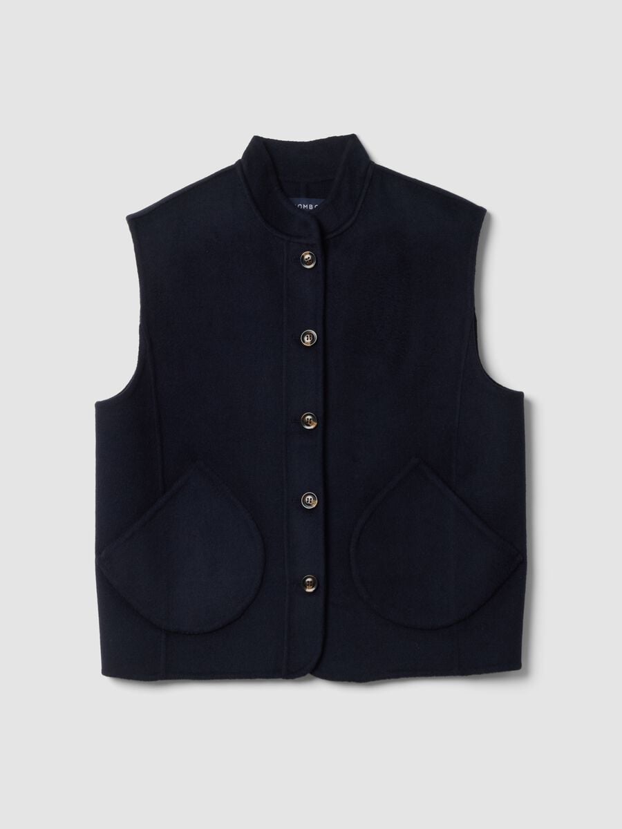 Blaues Gilet aus Woll-Viskose-Mix mit aufgesetzten Taschen_0